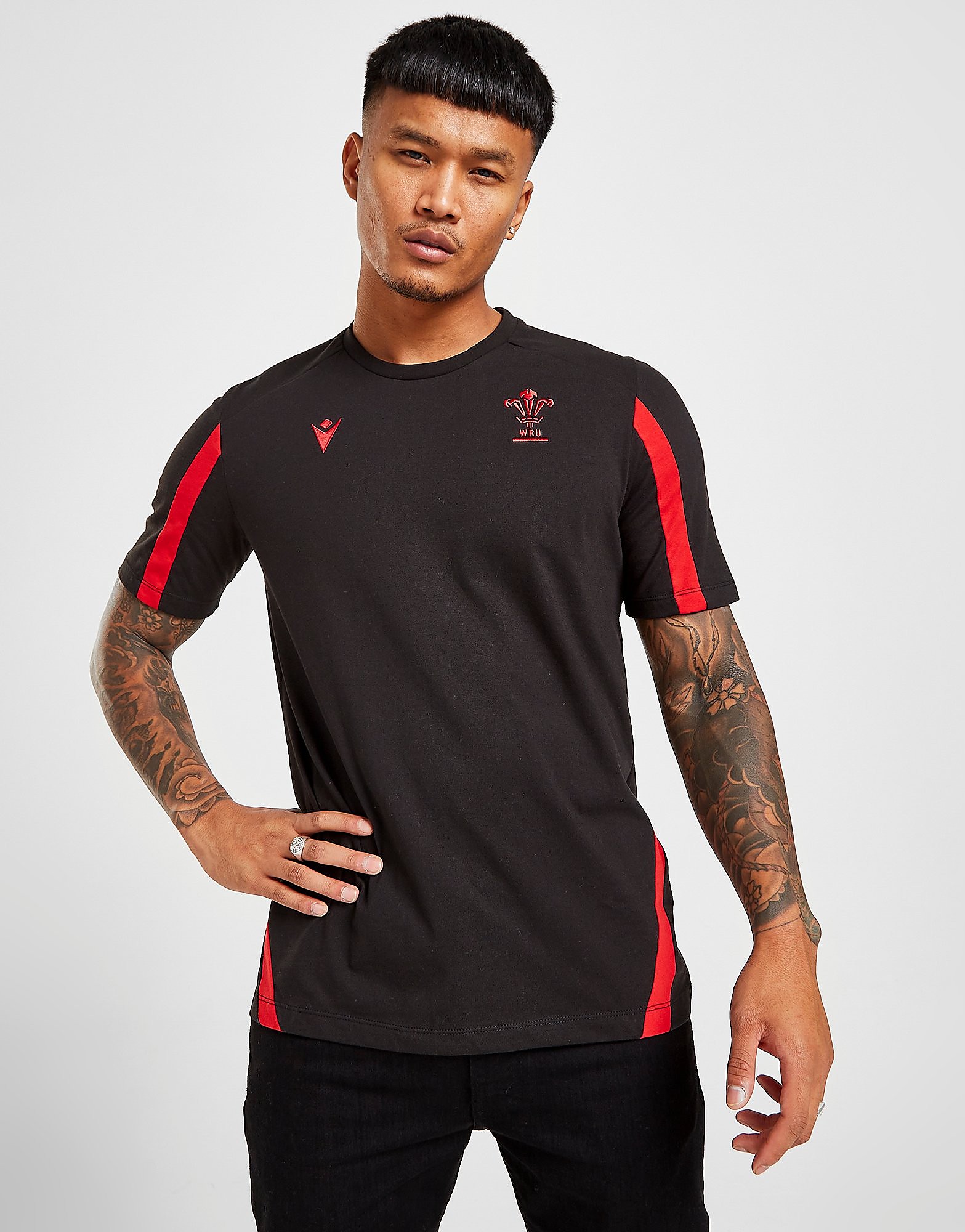 Macron Welsh Rugby Union Travel T-Shirt - Black - Mens, Black