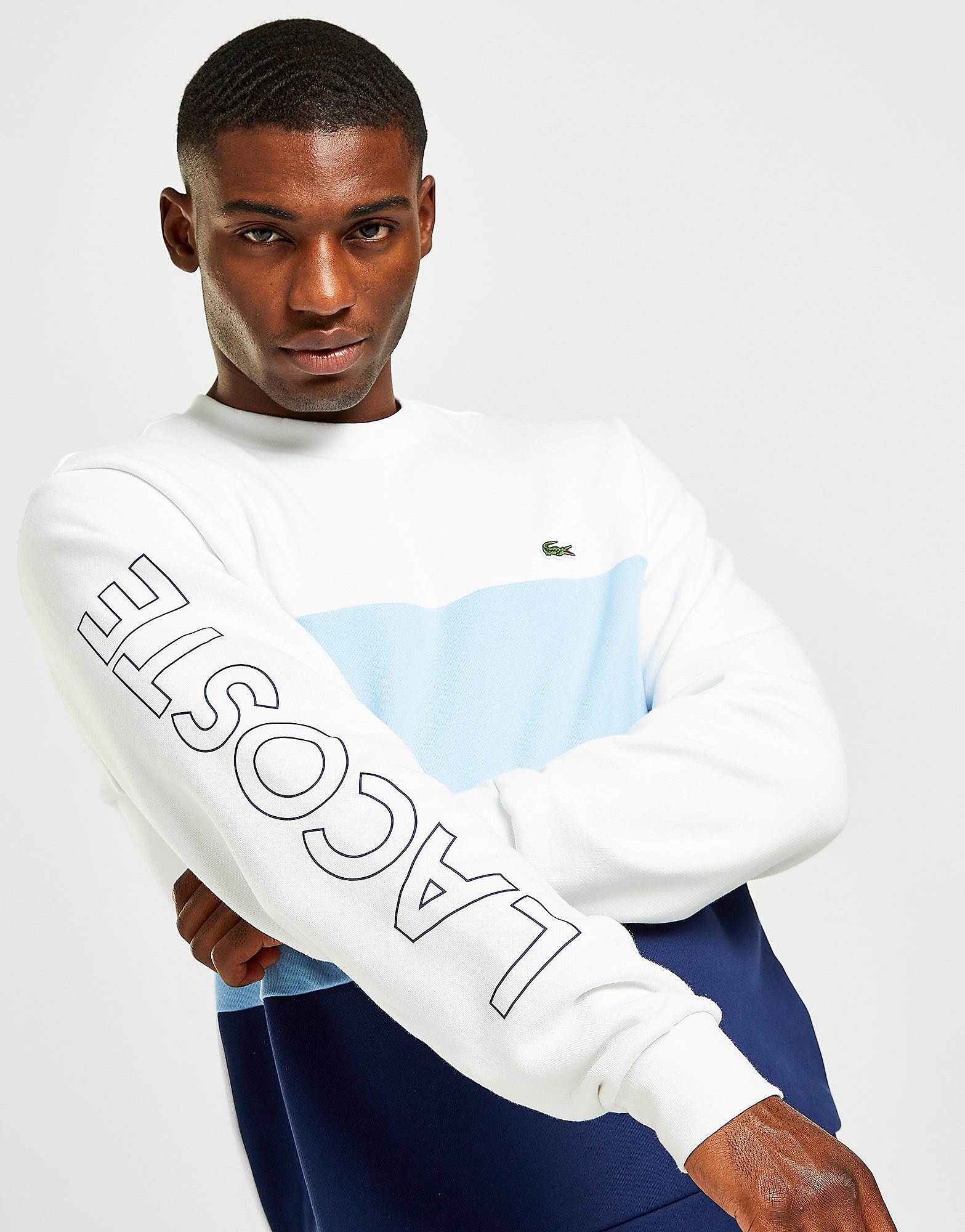 

Lacoste Colour Block Linear Crew Sweatshirt - White/Blue - Mens, White/Blue