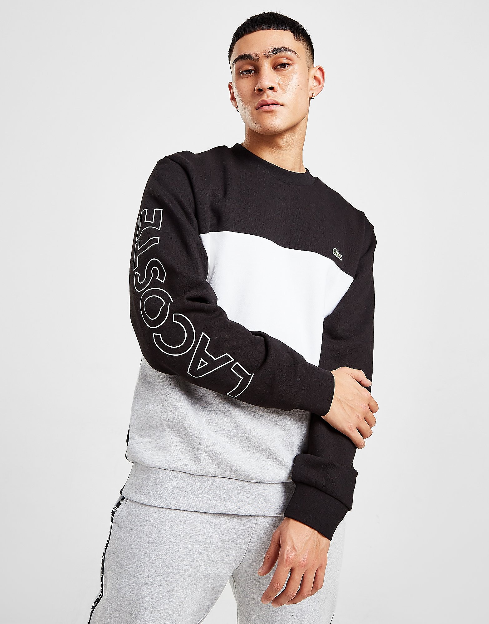 Lacoste Colour Block Linear Crew Sweatshirt - Black - Mens, Black
