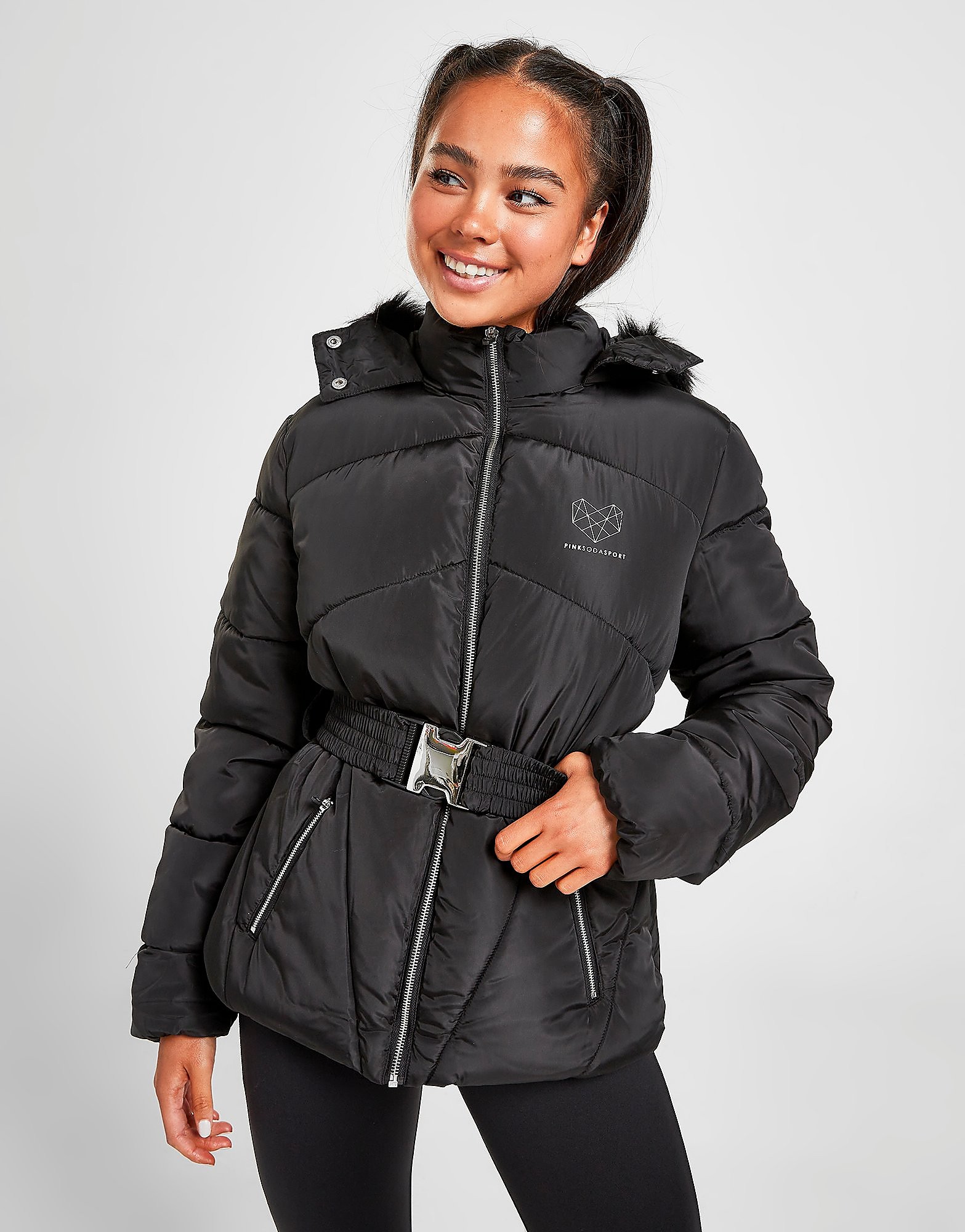 

Pink Soda Sport Fur Belted Jacket - Only at JD - Black - Womens, Black