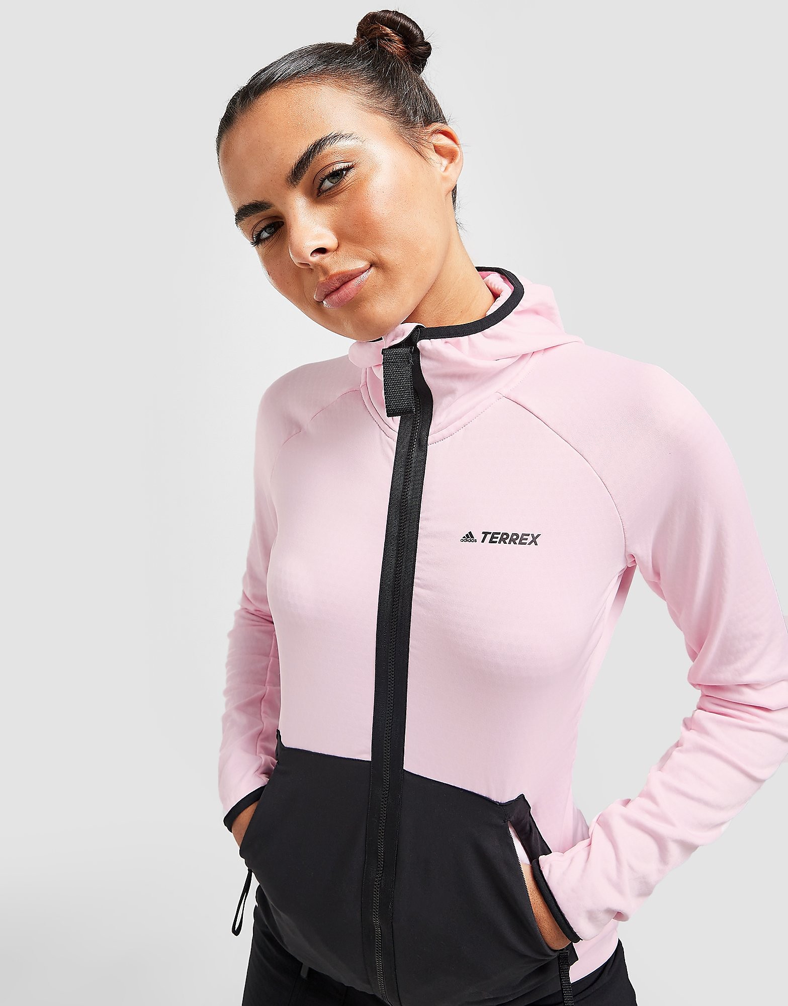 

adidas Terrex Tech Fleece Hoodie - Clear Pink / Black/Black - Womens, Clear Pink / Black/Black
