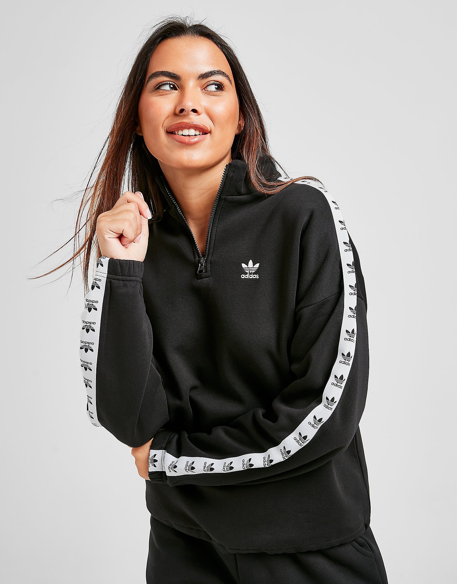 

adidas Originals Trefoil Tapered 1/4 Zip Track Top - Only at JD - Black - Womens, Black