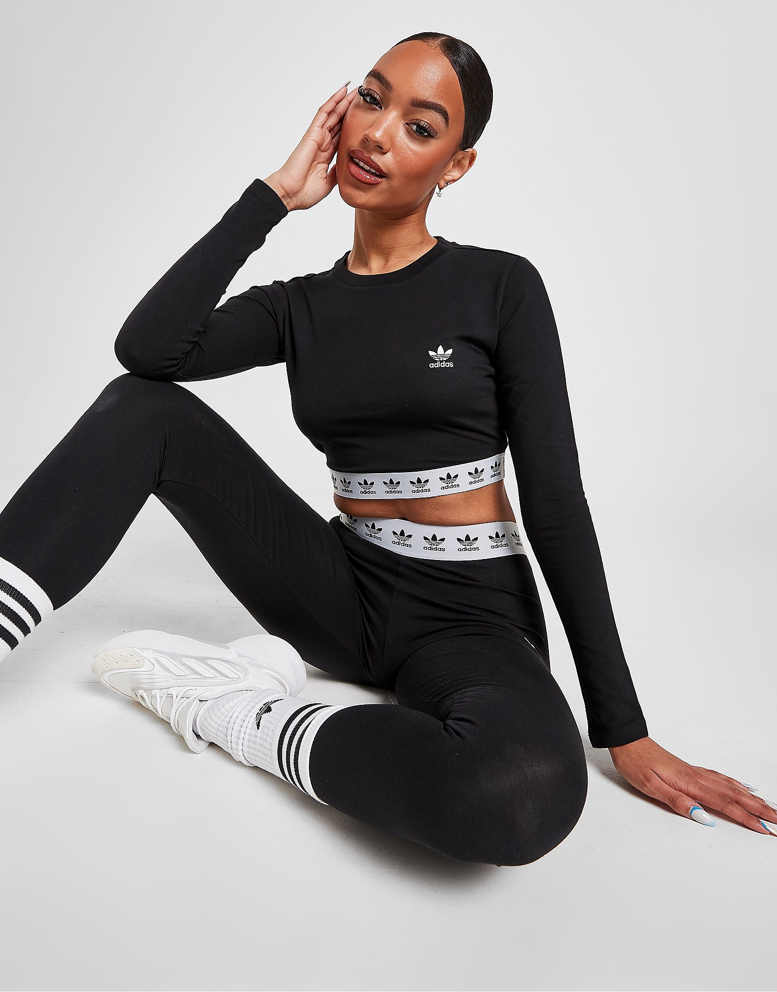 

adidas Originals Trefoil Tape Long Sleeve Crop T-Shirt - Only at JD - BLACK - Womens, BLACK