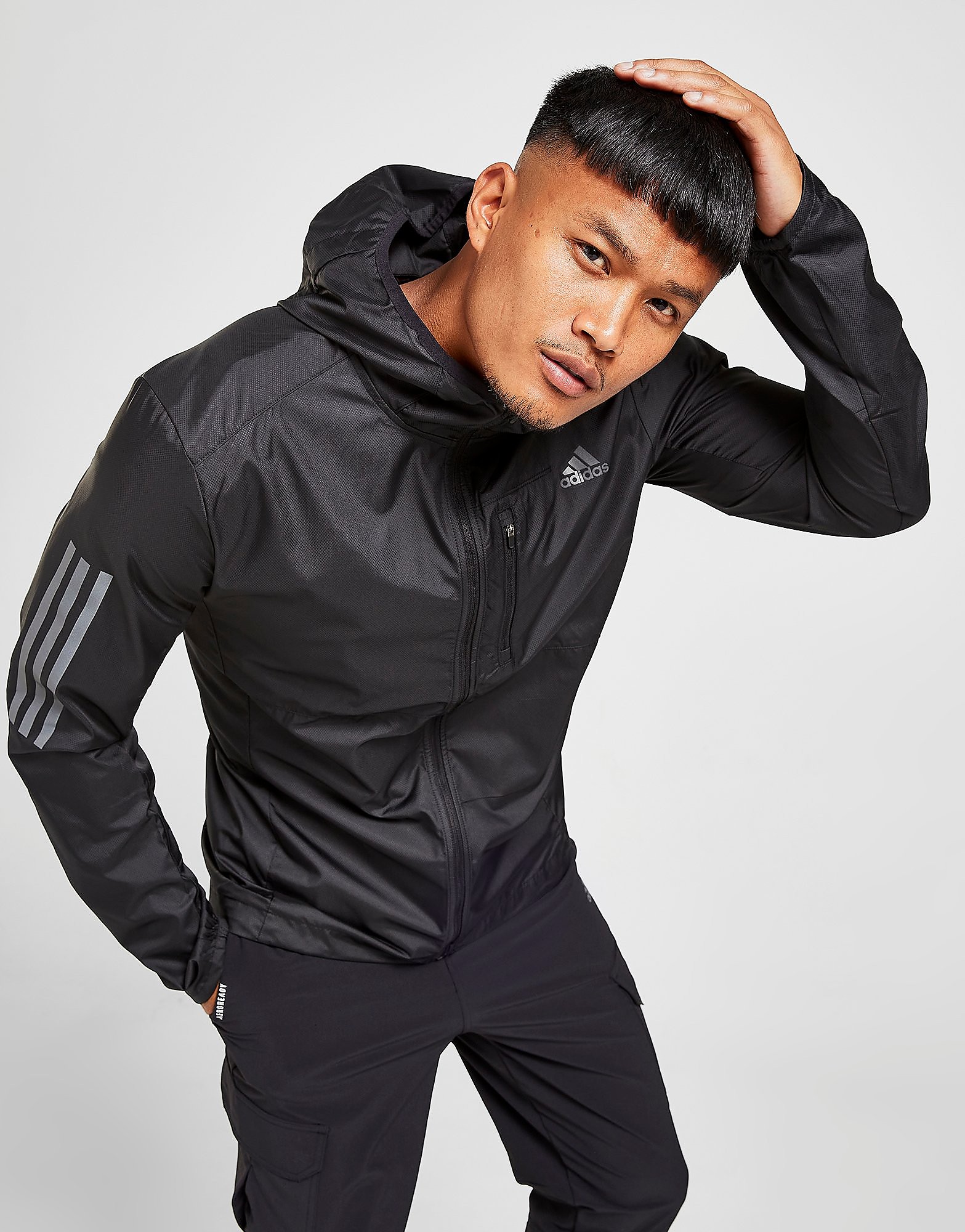 

adidas Own The Run Hooded Jacket - Black - Mens, Black