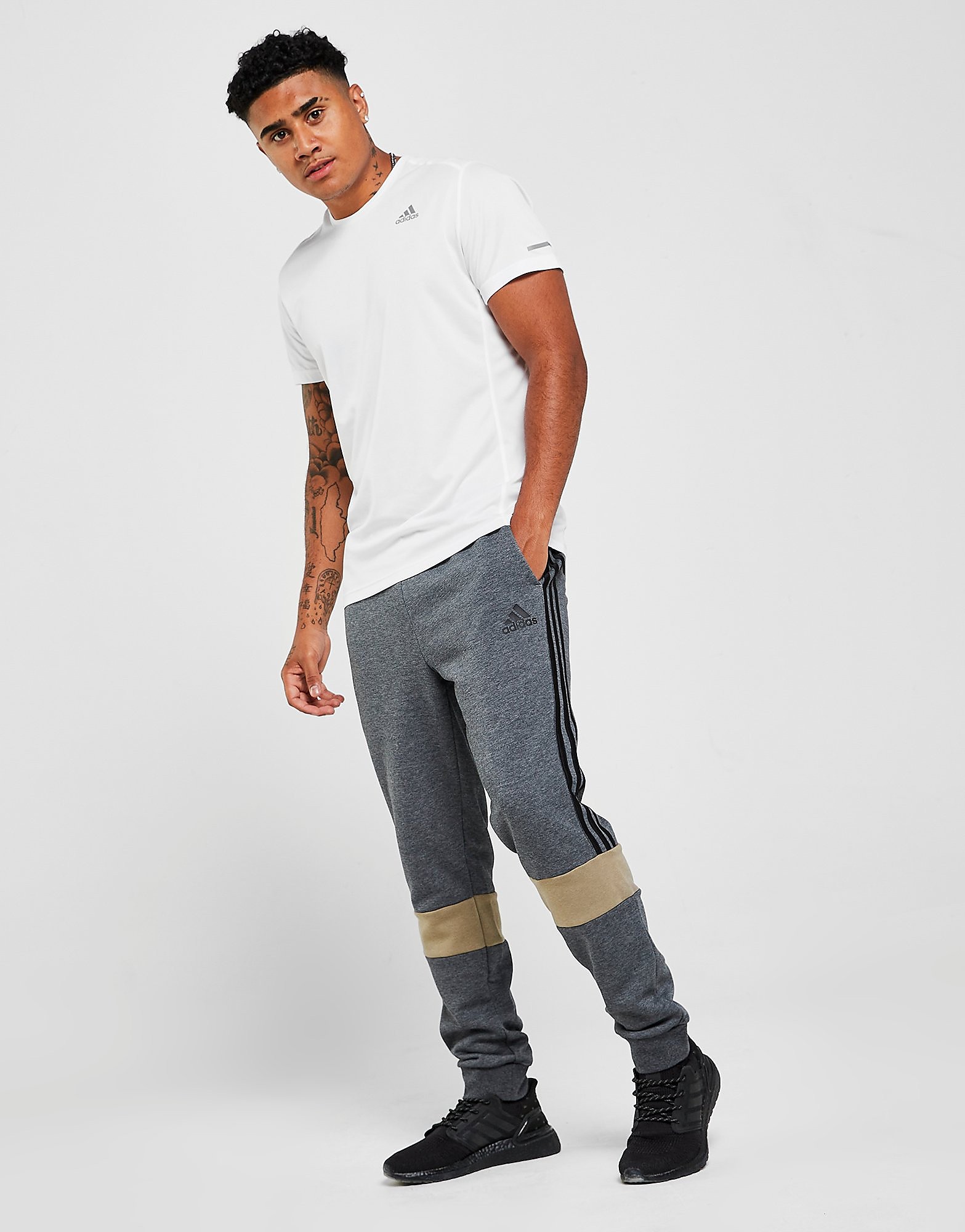 

adidas Badge of Sport Colour Block Track Pants - Dark Grey Heather / Black / Orbit Green - Mens, Dark Grey Heather / Black / Orbit Green