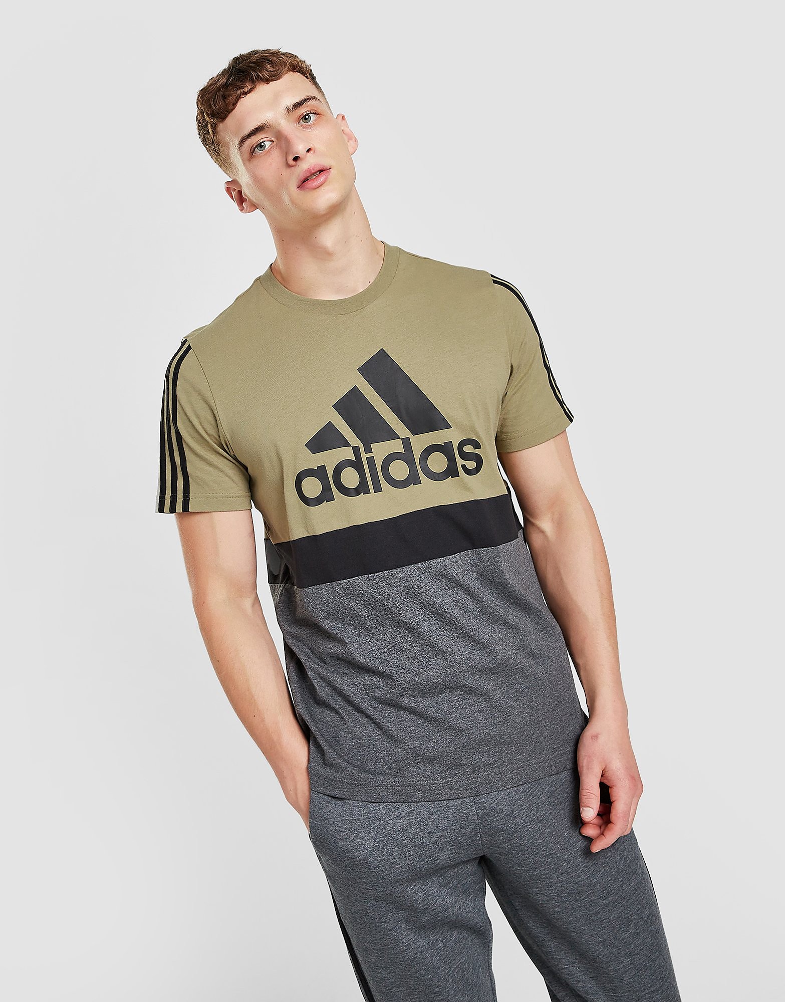 

adidas Badge of Sport Colour Block T-Shirt - Orbit Green / Black - Mens, Orbit Green / Black