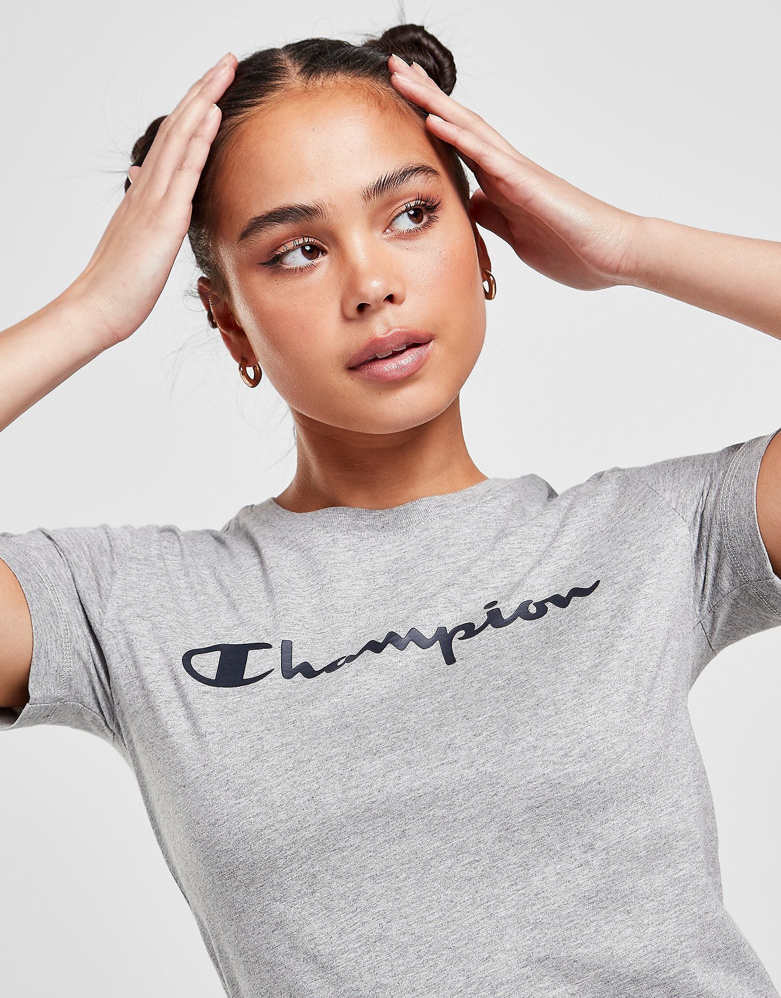 

Champion Script Logo T-Shirt - Grey - Womens, Grey