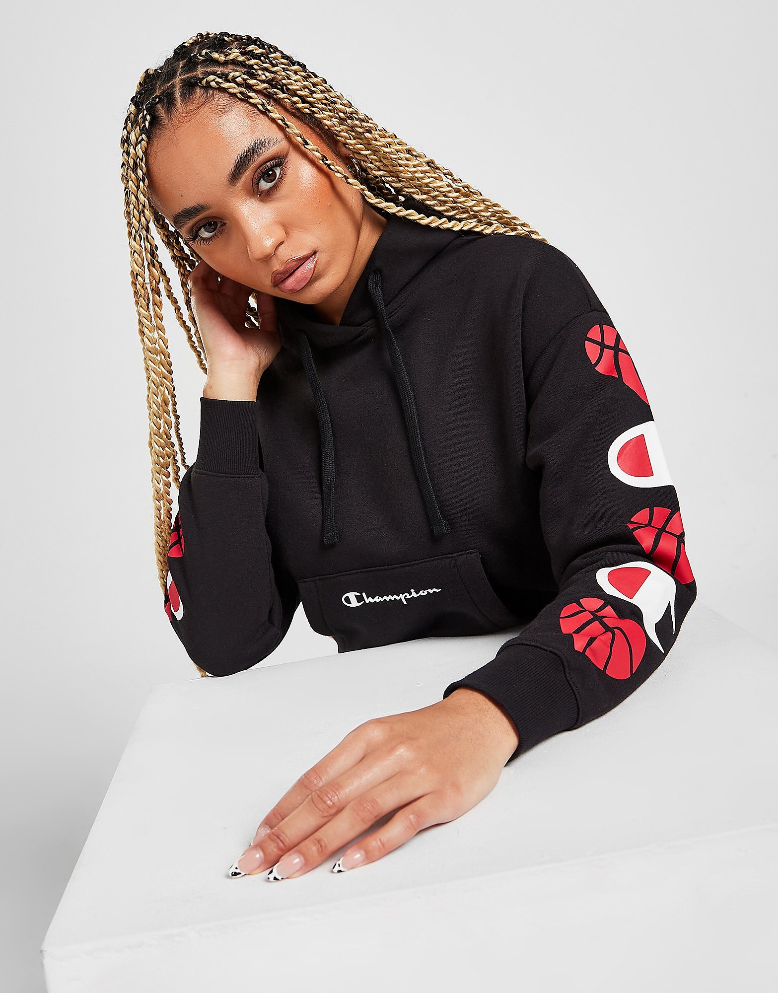 

Champion Core Logo Sleeve Hoodie - Black - Womens, Black