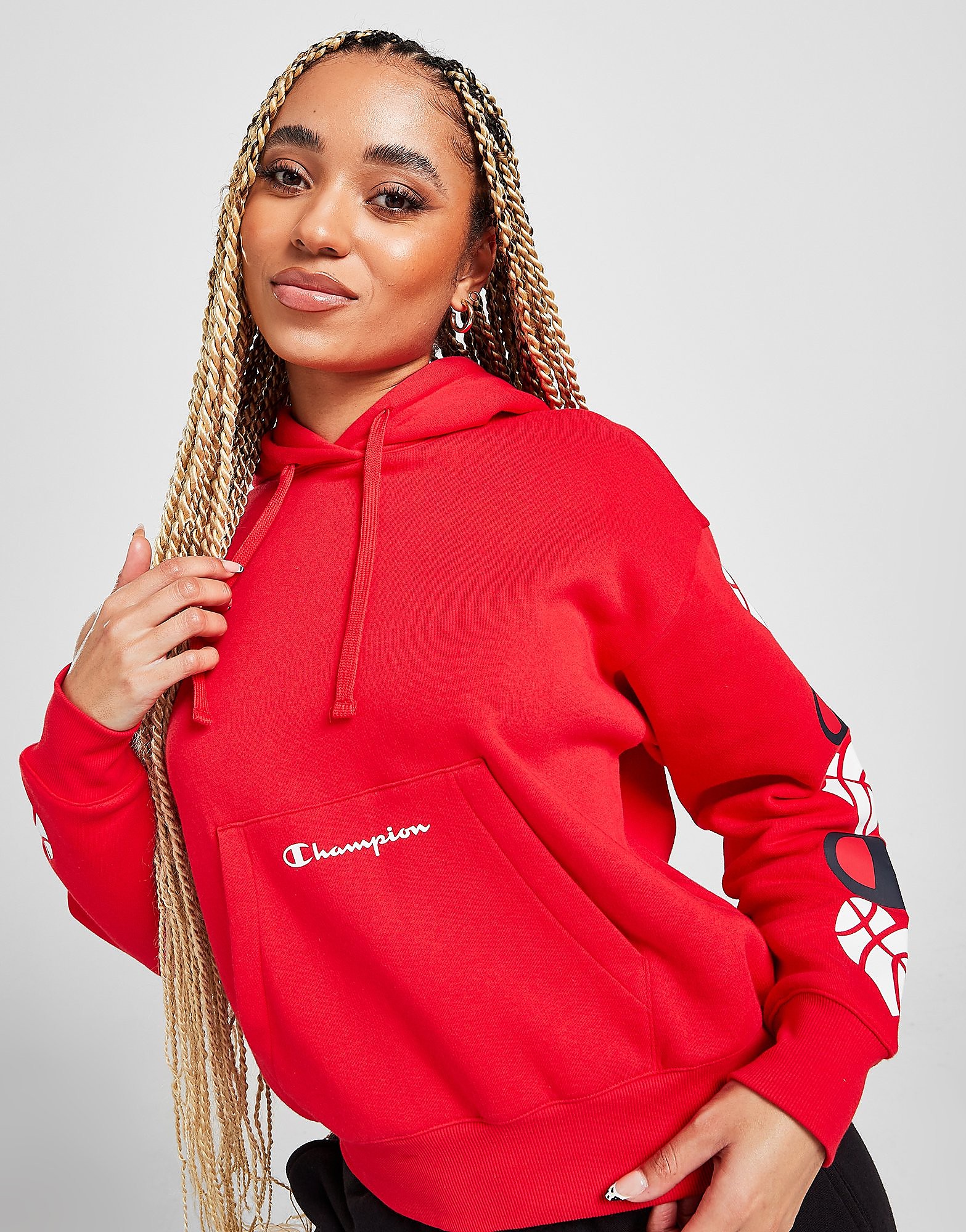 

Champion Core Logo Sleeve Hoodie - Red - Womens, Red