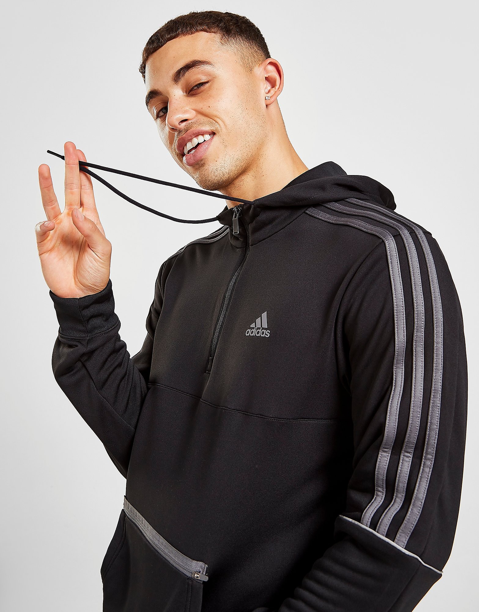 

adidas Match 1/2 Zip Hoodie - Only at JD - Black - Mens, Black