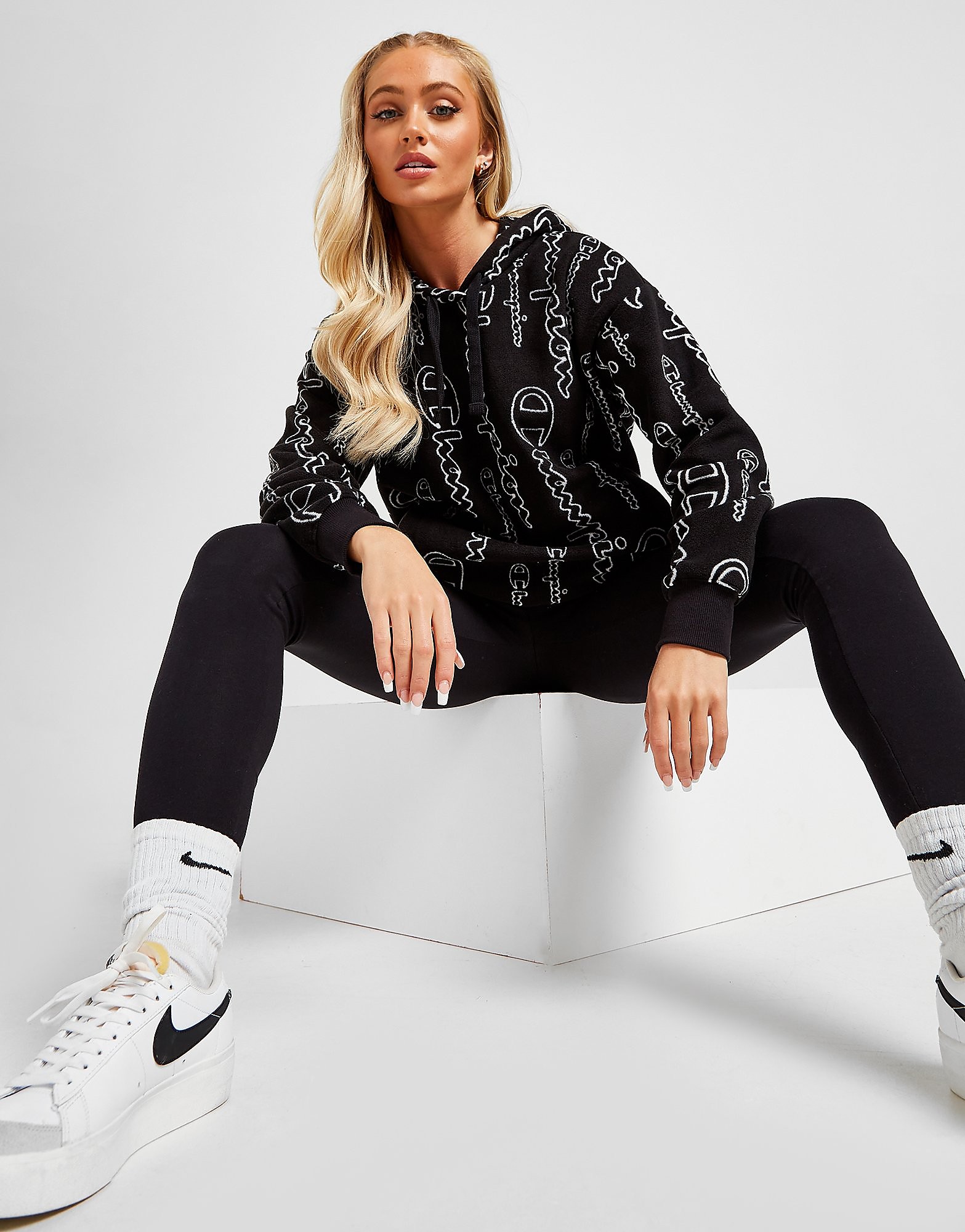

Champion All Over Print Polar Fleece Hoodie - Black - Womens, Black