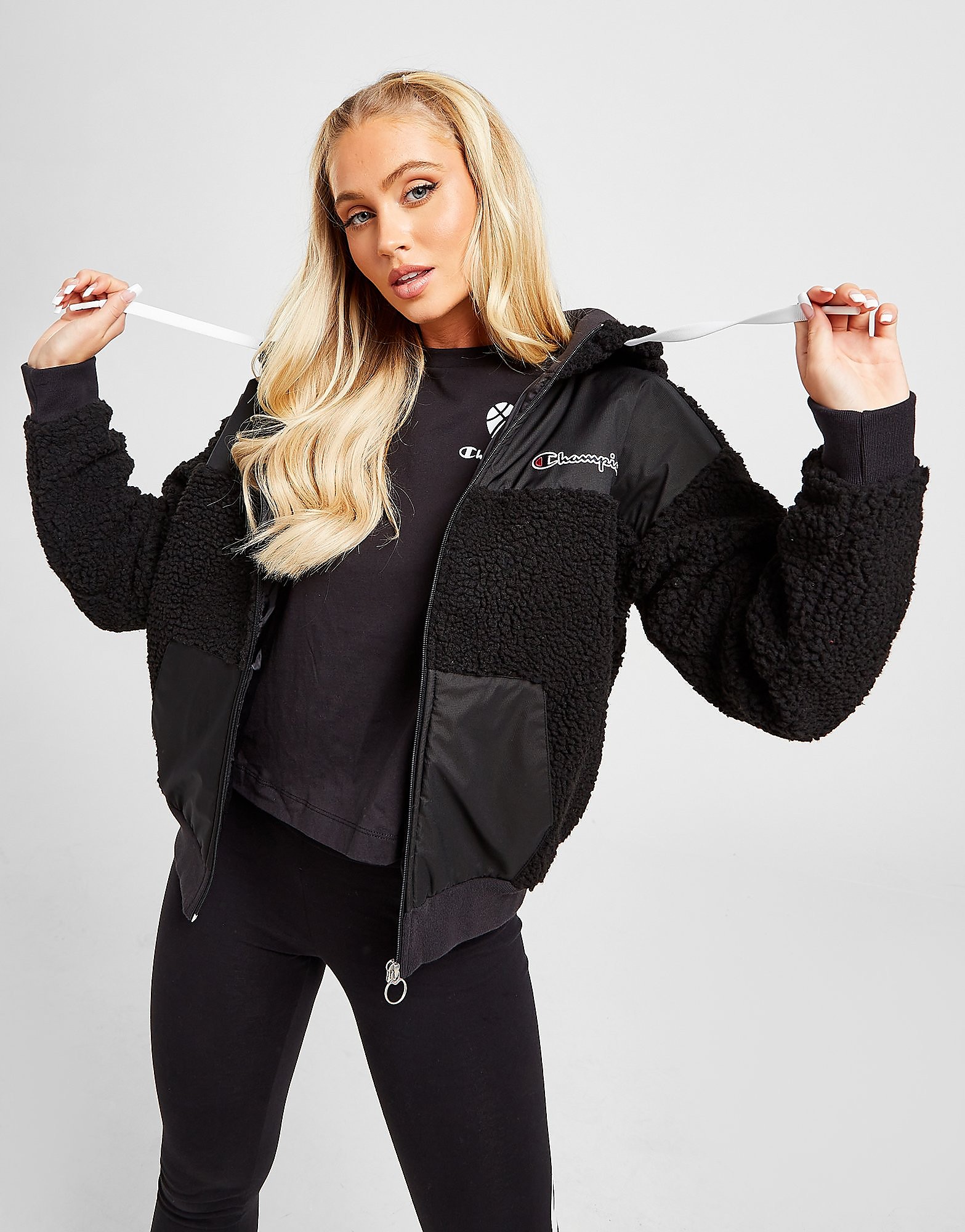 

Champion Woven Sherpa Full Zip Hoodie - Black - Womens, Black