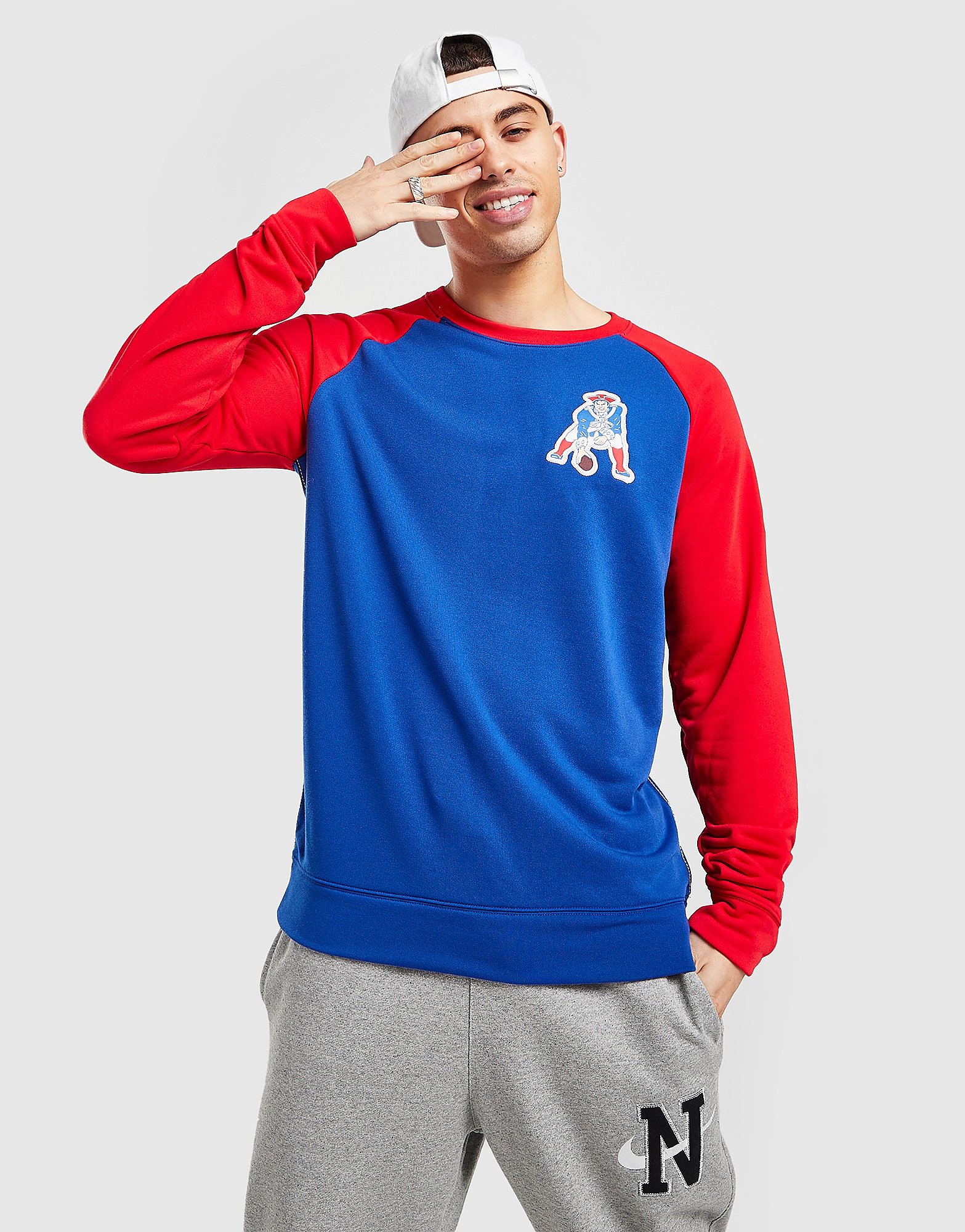 

Nike NFL New England Patriots Raglan Crew Sweatshirt - Blue/Red - Mens, Blue/Red