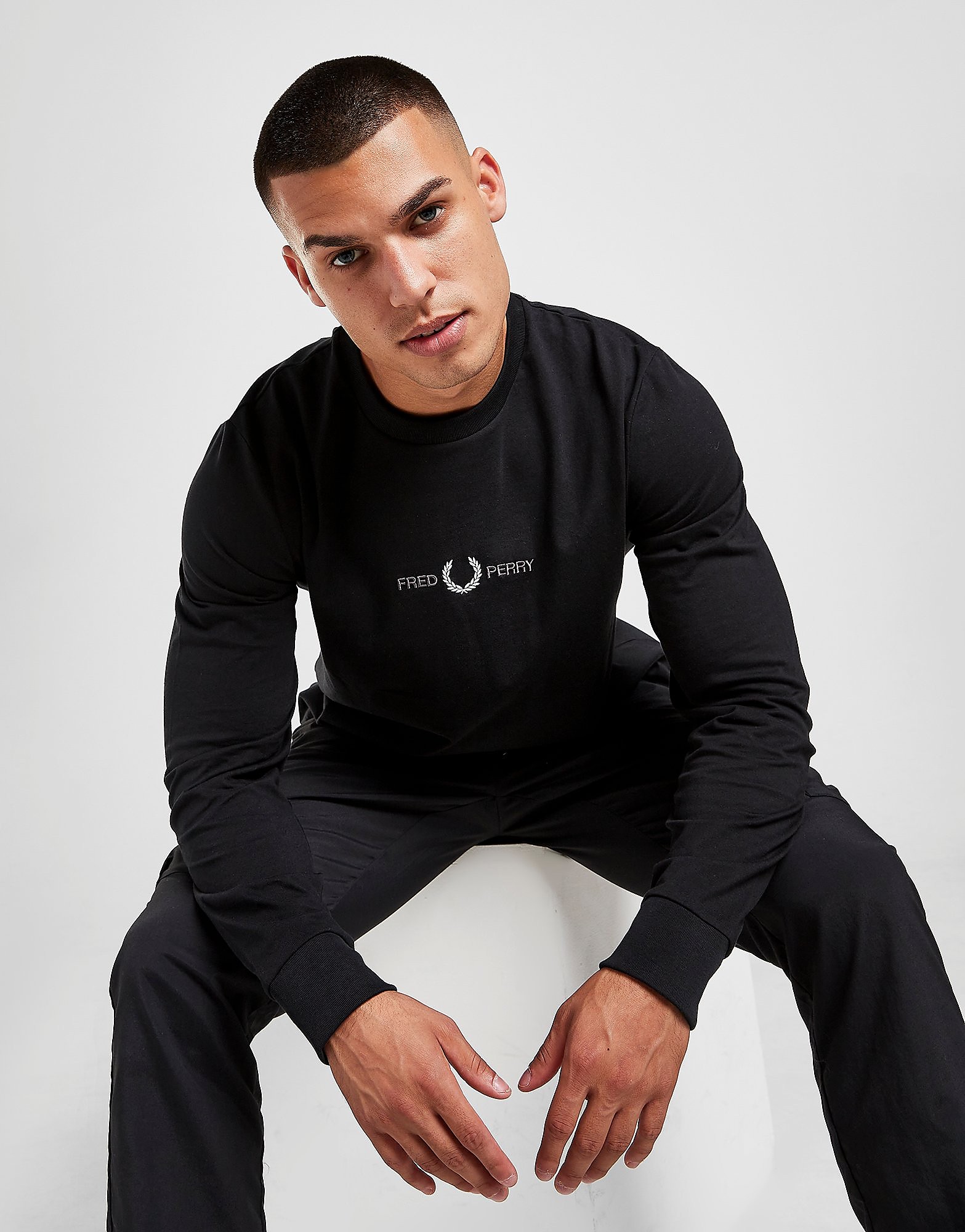 

Fred Perry Central Emblem Long Sleeve T-Shirt - Only at JD - Black - Mens, Black