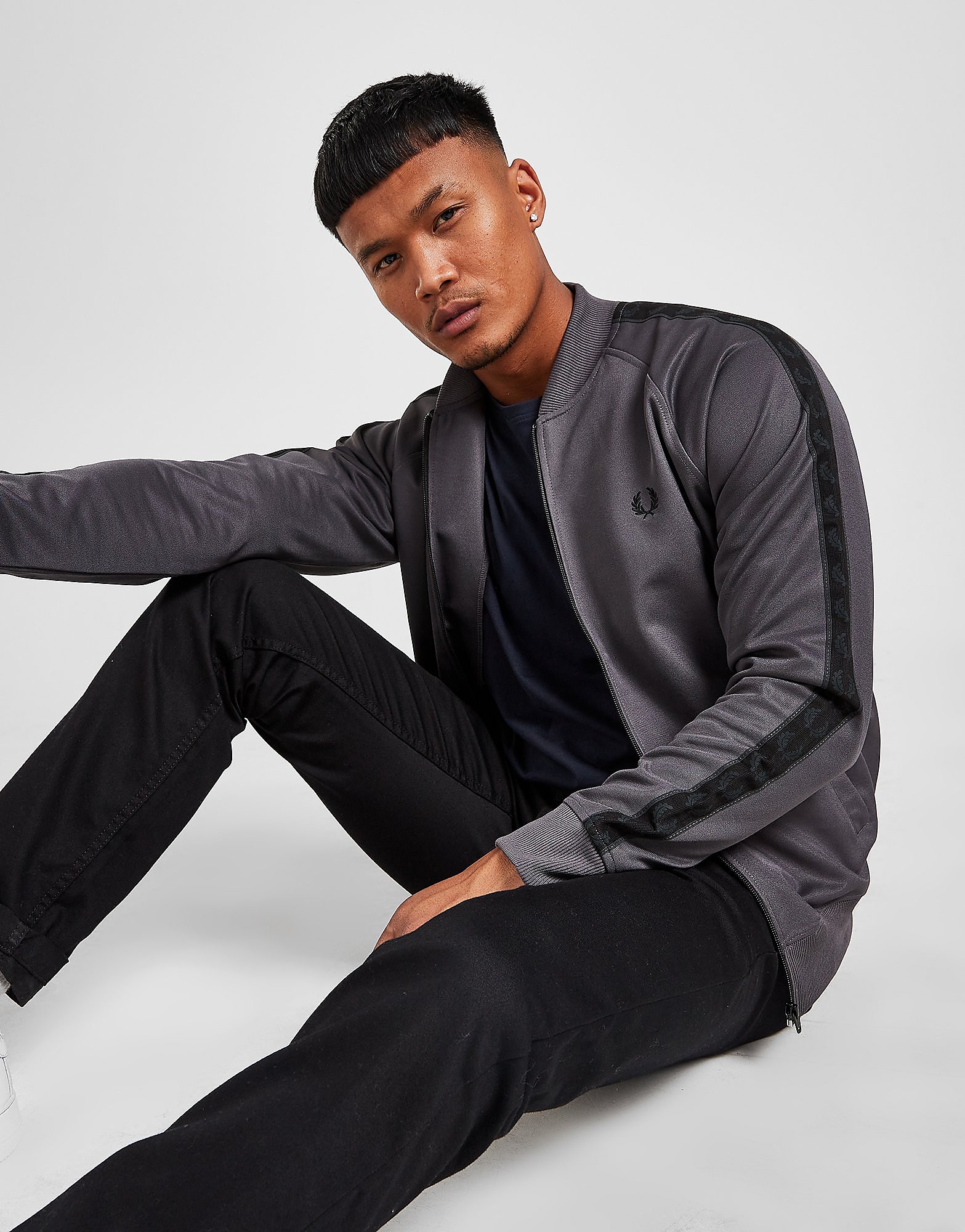 

Fred Perry Tonal Tape Bomber Track Top - Grey - Mens, Grey