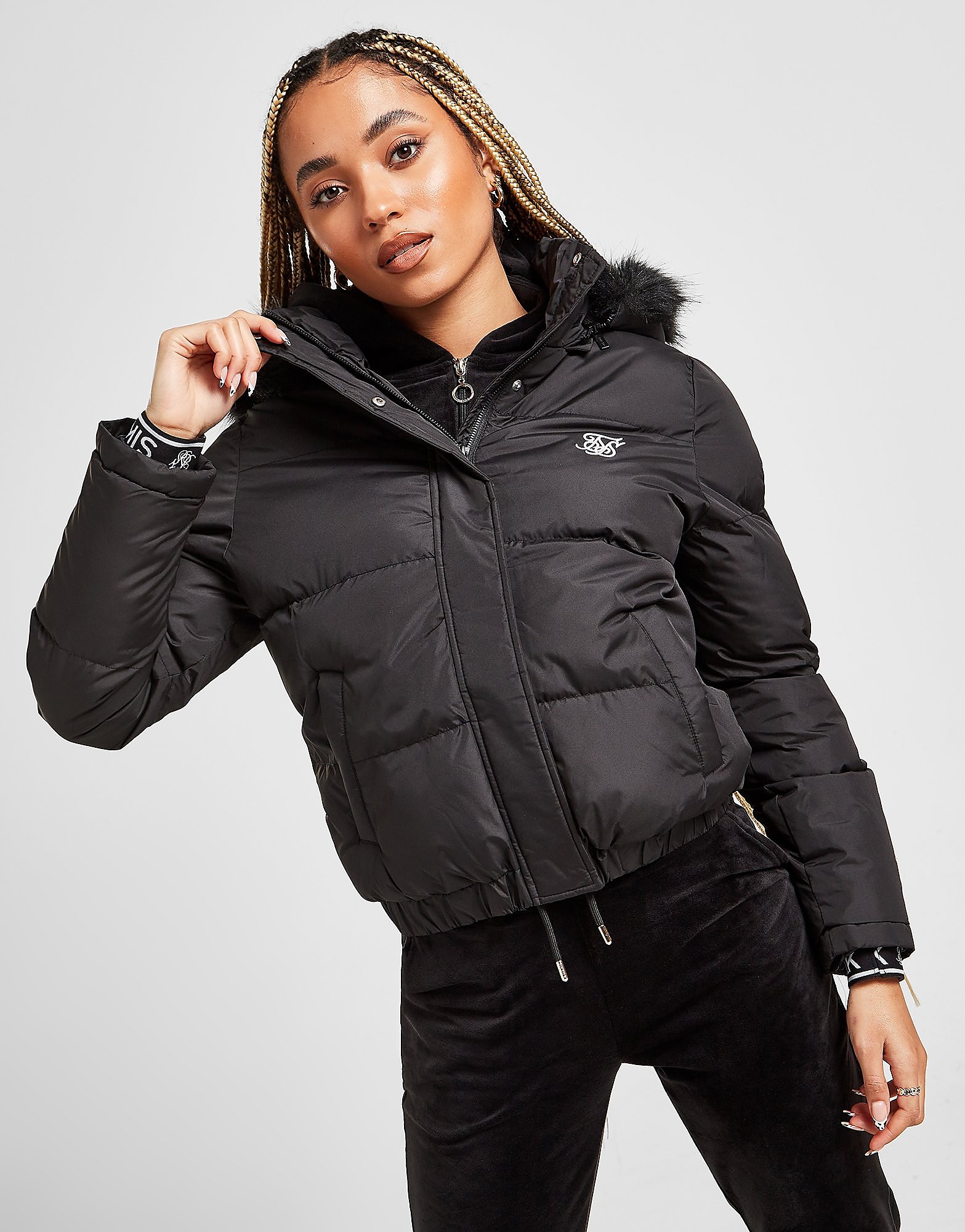 

SikSilk Fur Padded Jacket - Black - Womens, Black