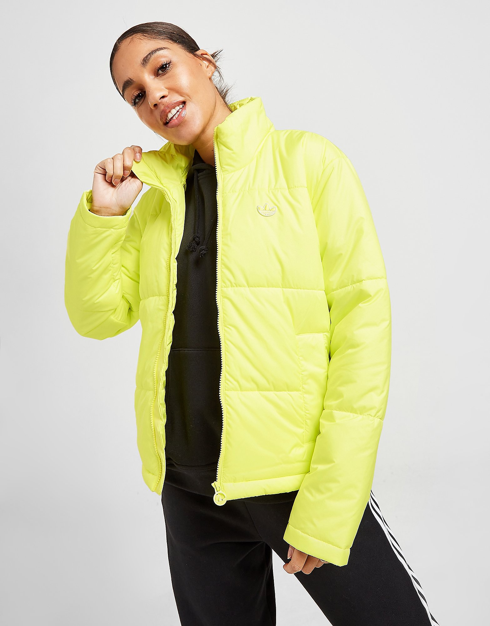 

adidas Originals 3-Stripes Short Puffa Jacket - Pulse Yellow - Womens, Pulse Yellow