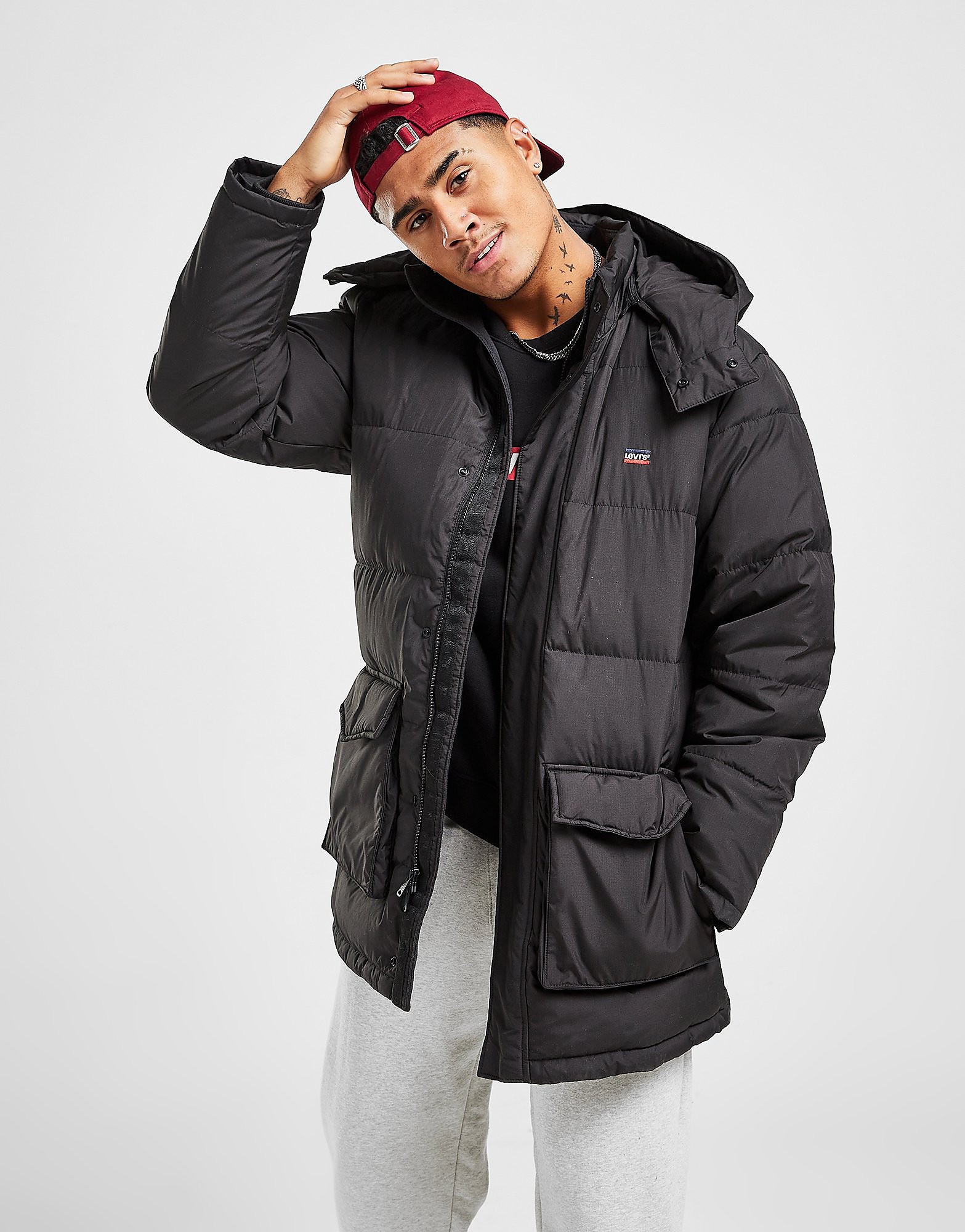 Levis Long Bubble Jacket - Black - Mens, Black