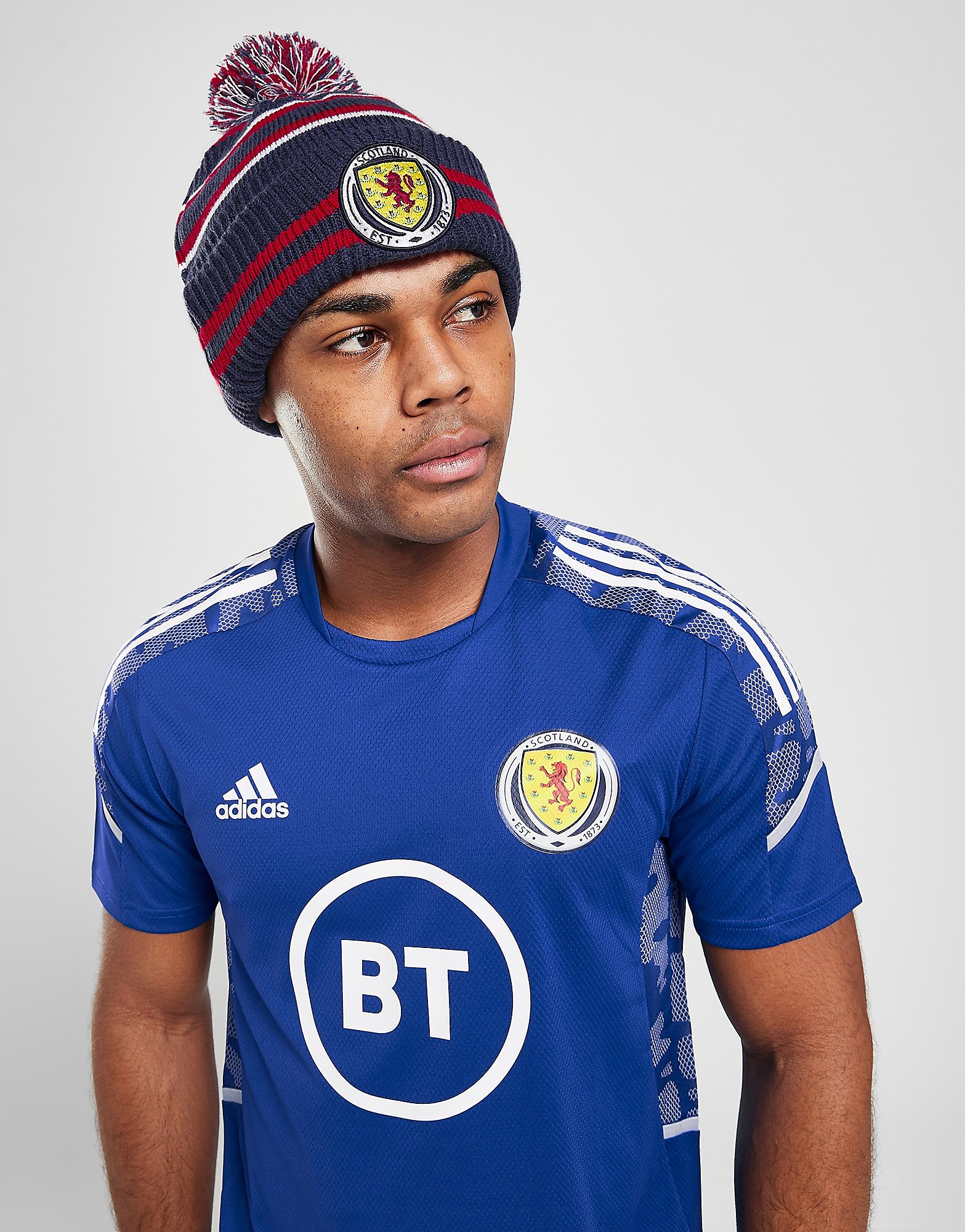 

New Era Scotland Pom Stripe Beanie - Navy/Red - Womens, Navy/Red