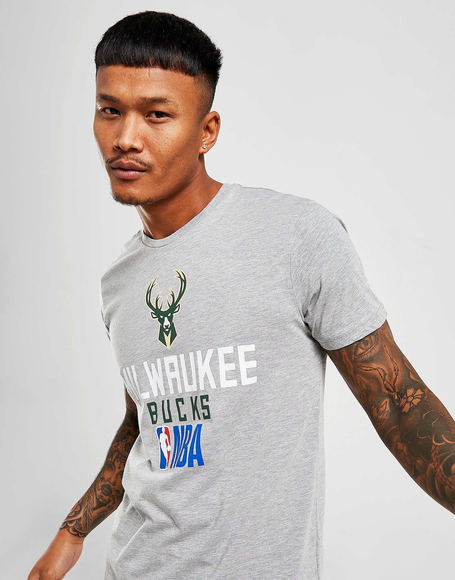 

New Era NBA Milwaukee Bucks Stack Short Sleeve T-Shirt - Grey - Mens, Grey