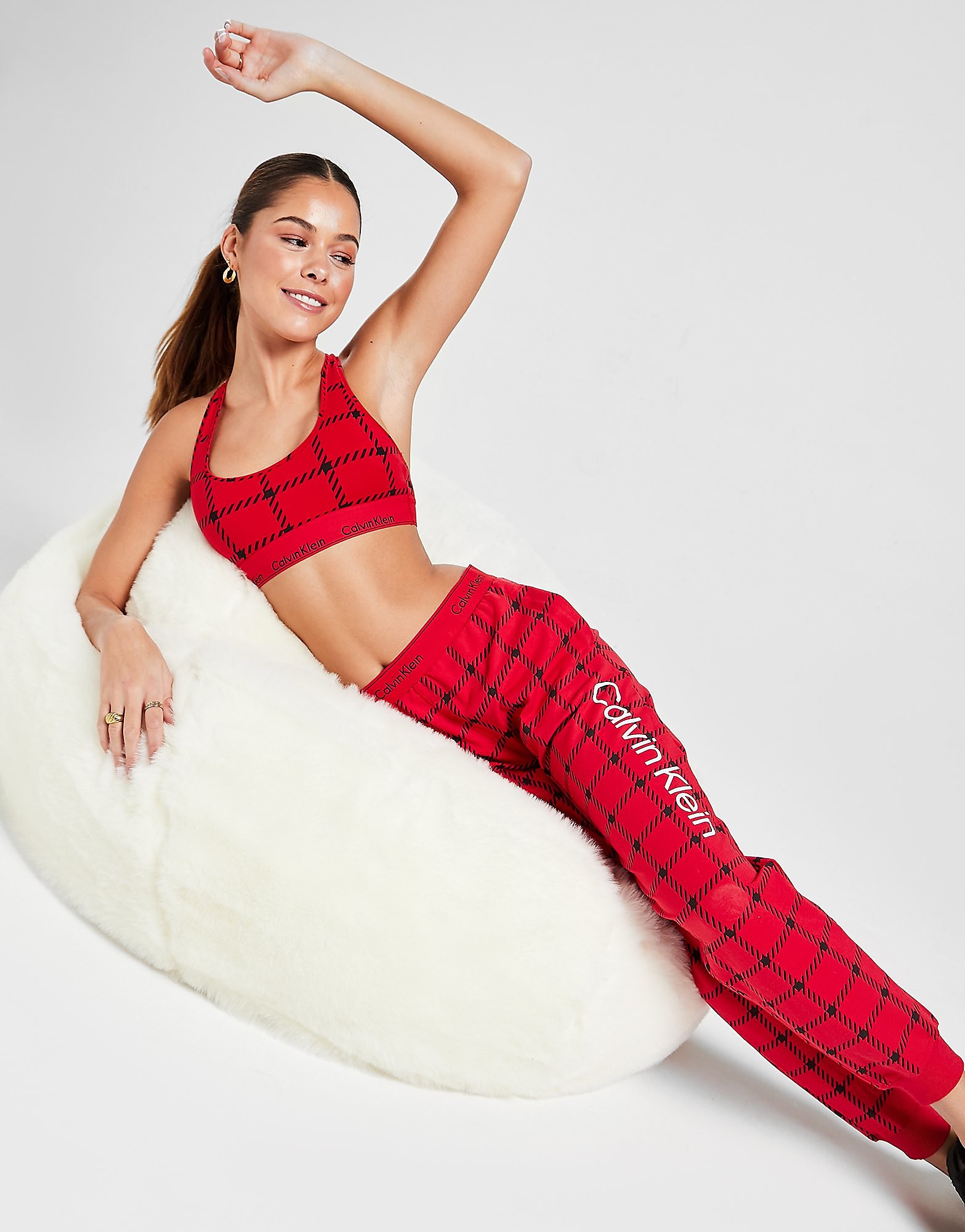 

Calvin Klein Checked Joggers - Red - Womens, Red