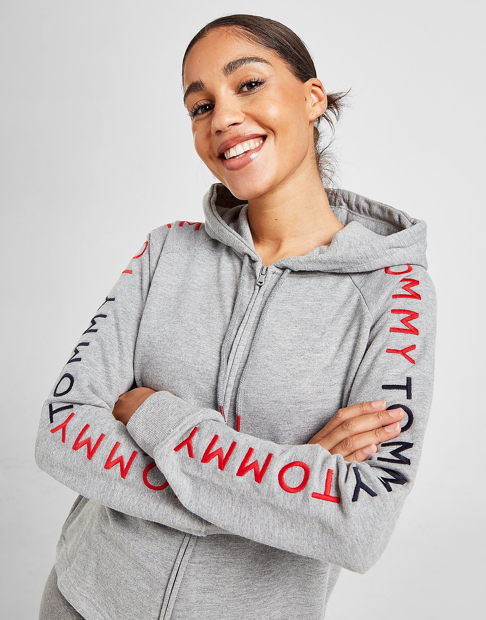 

Tommy Hilfiger Embroidered Logo Hoodie - Grey - Womens, Grey