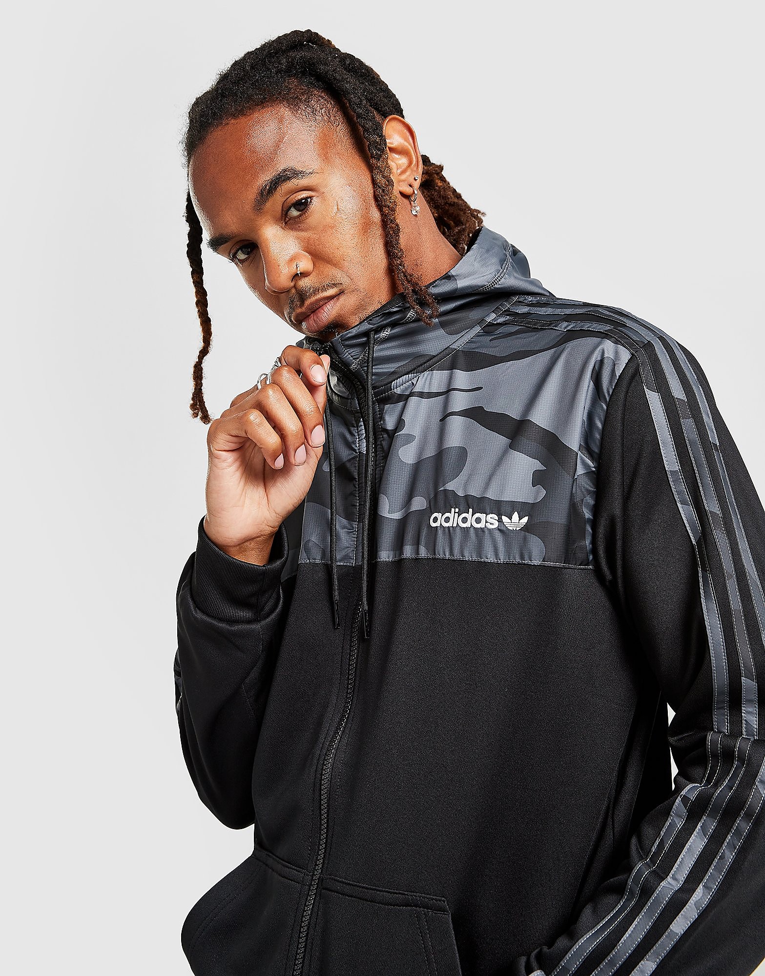 

adidas Originals Camo Poly Full Zip Hoodie - Black - Mens, Black