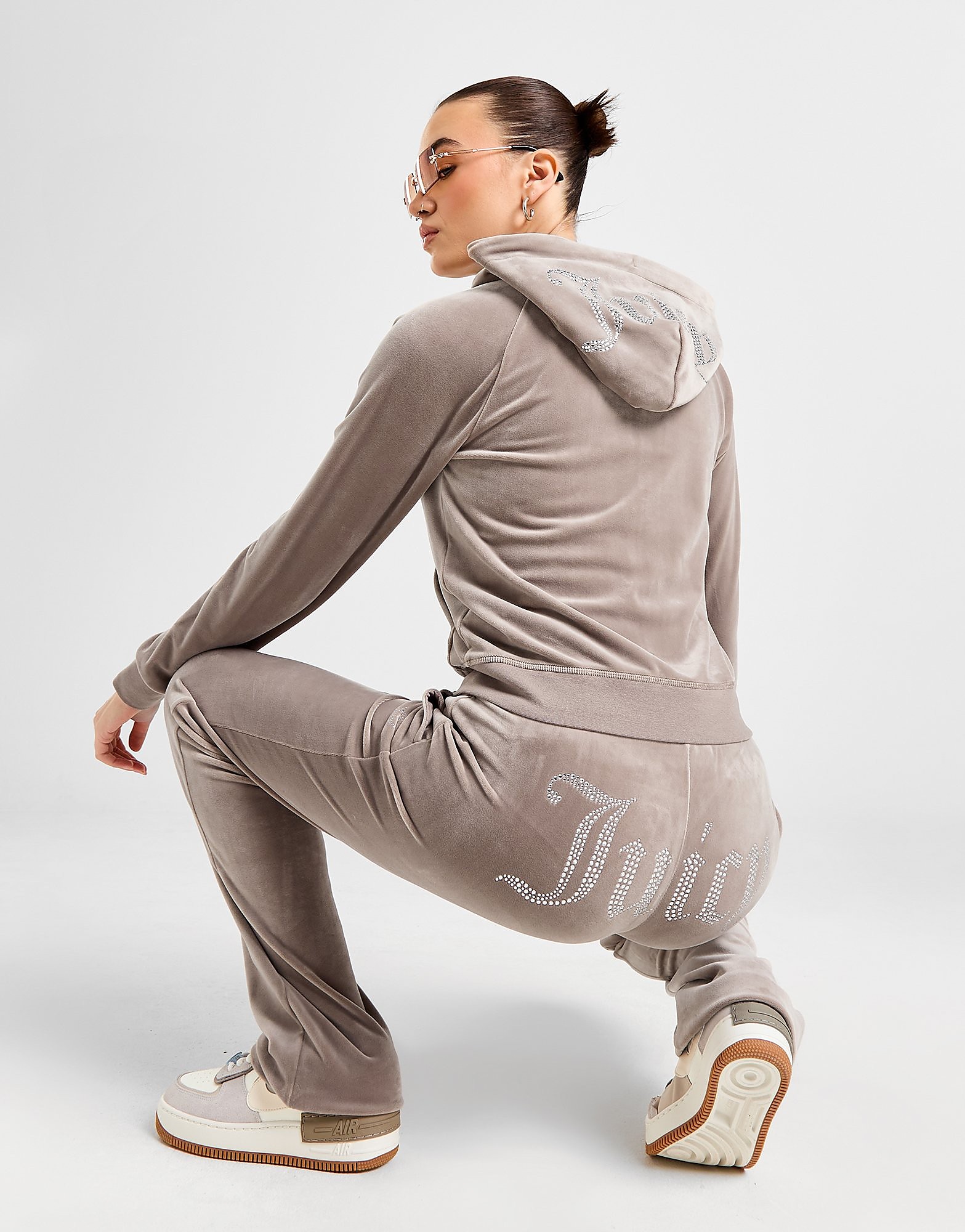 

JUICY COUTURE Diamante Velour Joggers - Brown - Womens, Brown