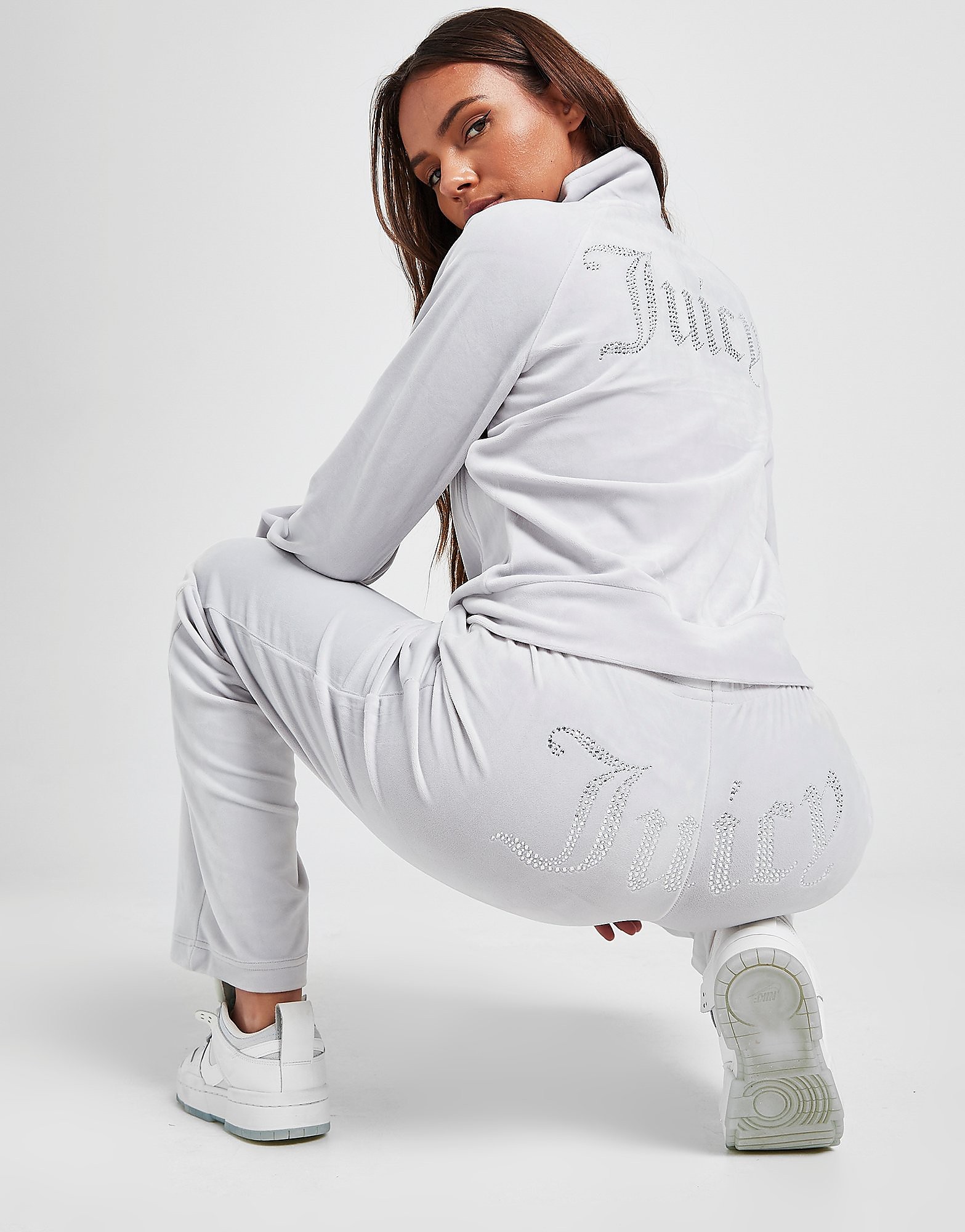 

JUICY COUTURE Diamante Velour Track Pants - Grey - Womens, Grey
