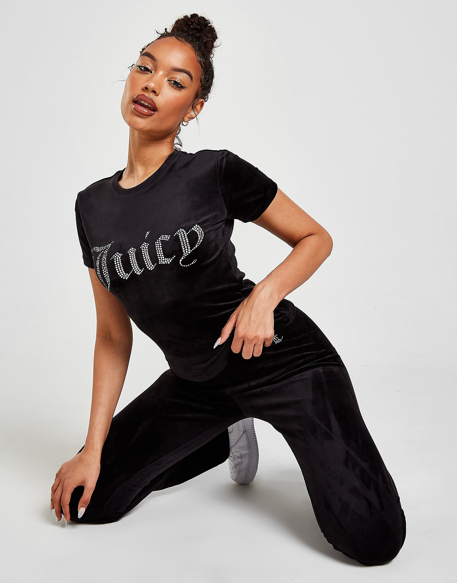 

JUICY COUTURE Diamante Velour T-Shirt - Black - Womens, Black