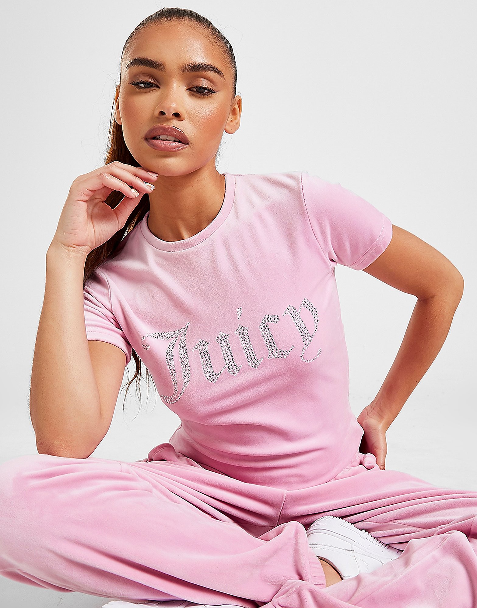 

JUICY COUTURE Diamante Velour T-Shirt - Pink - Womens, Pink