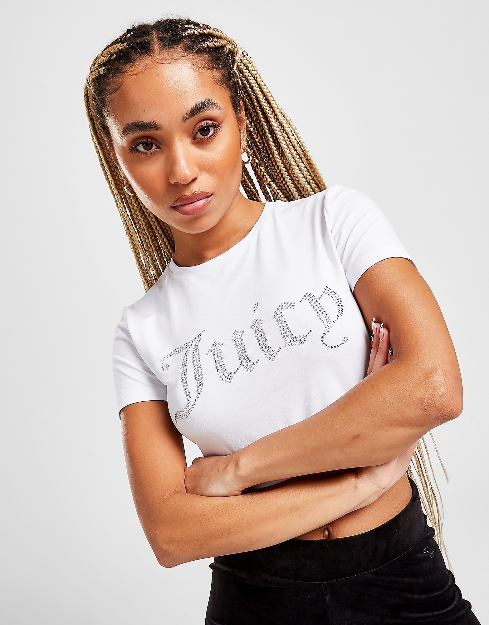 

JUICY COUTURE Diamante Crop T-Shirt - White - Womens, White