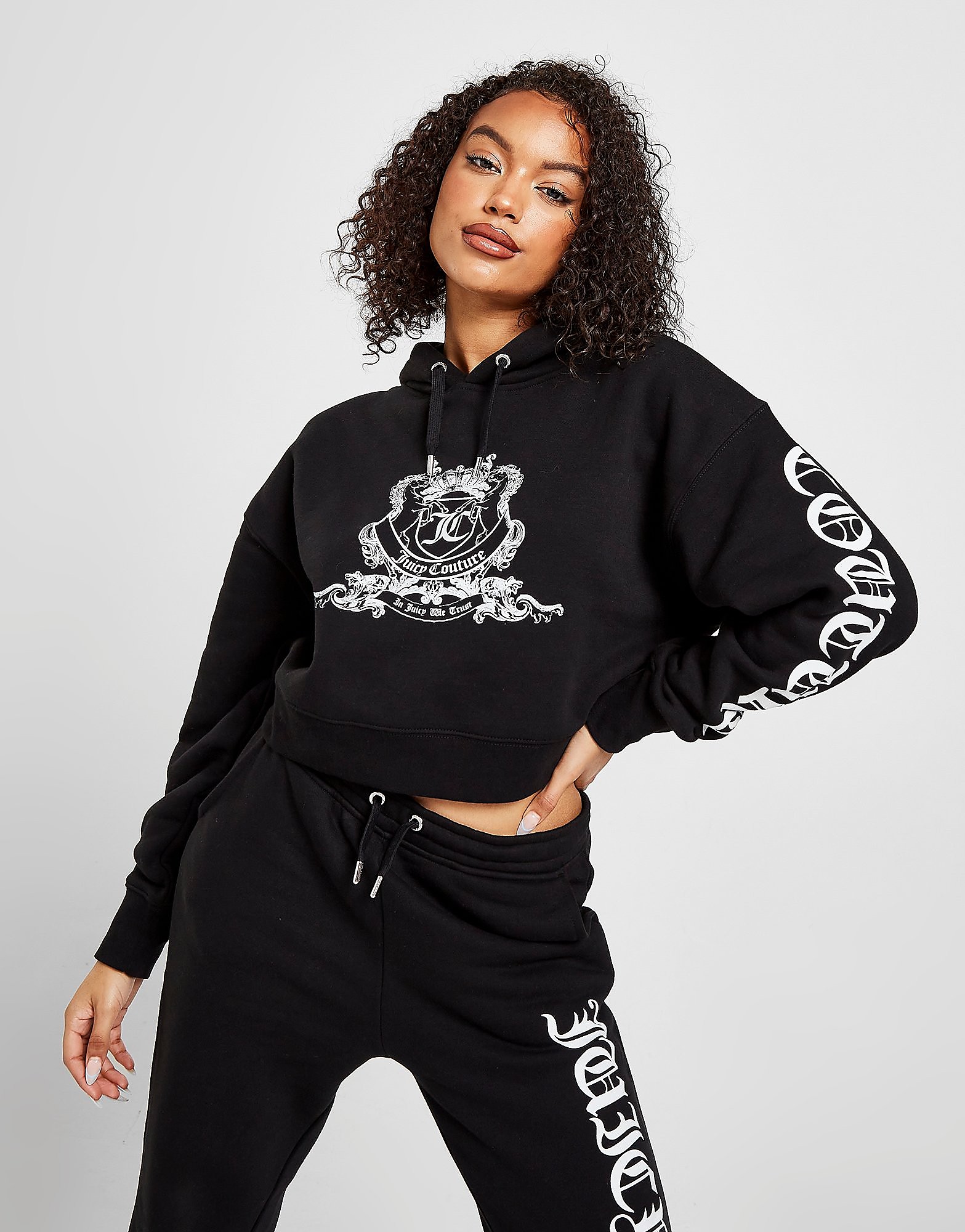

JUICY COUTURE Crest Crop Hoodie - Black - Womens, Black