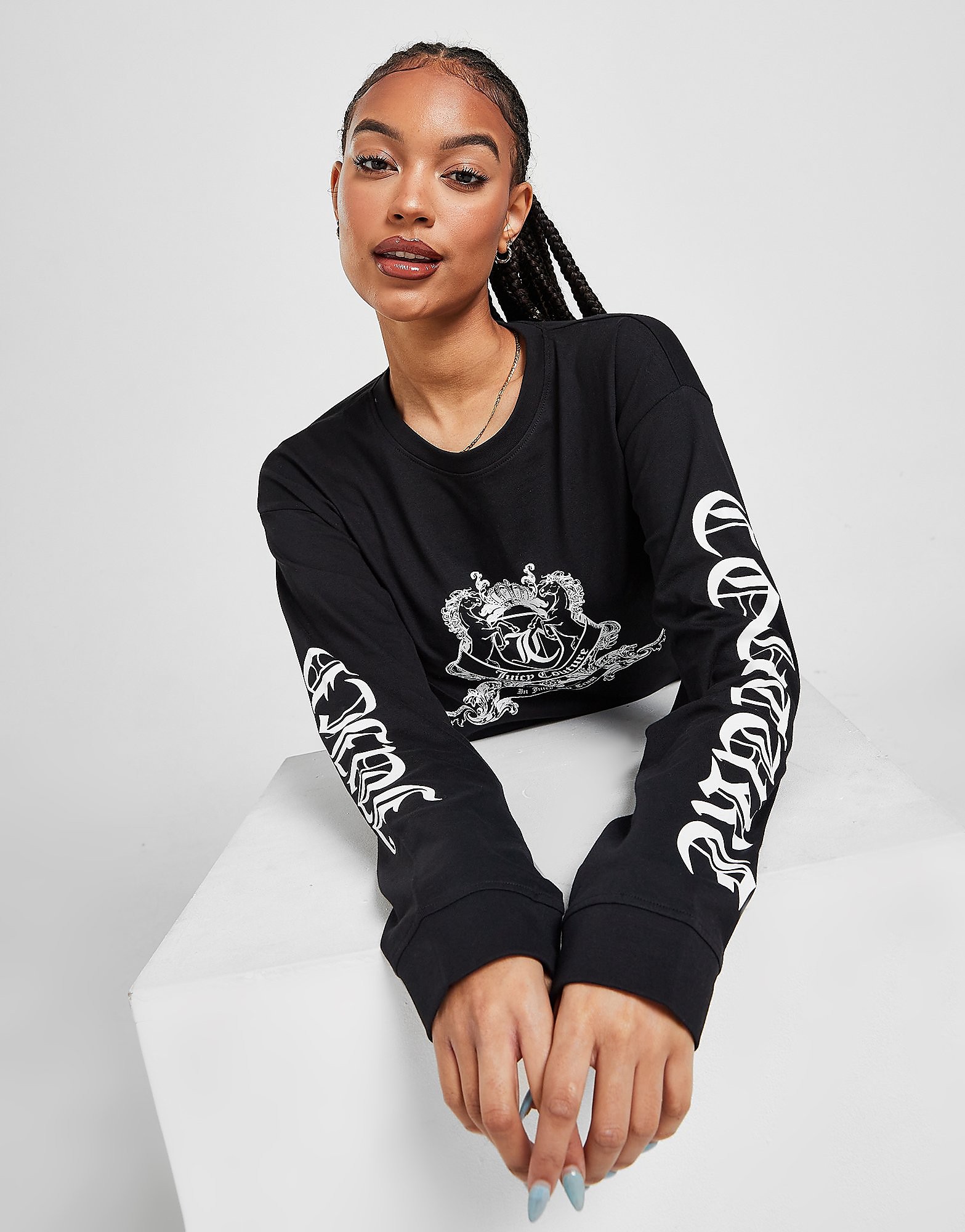 

JUICY COUTURE Crest Long Sleeve T-Shirt - Black - Womens, Black