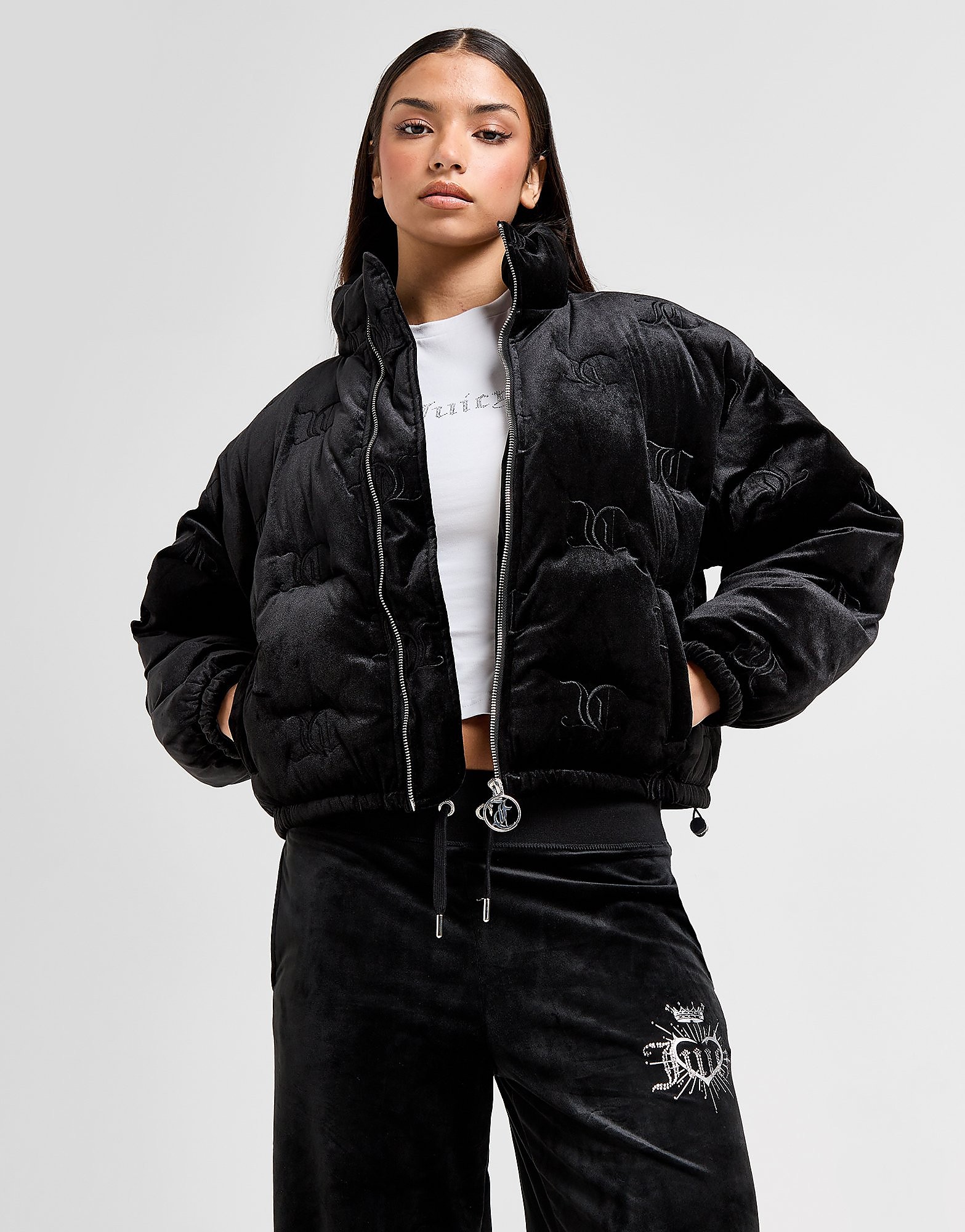 

JUICY COUTURE All Over Print Velour Padded Jacket - Black - Womens, Black