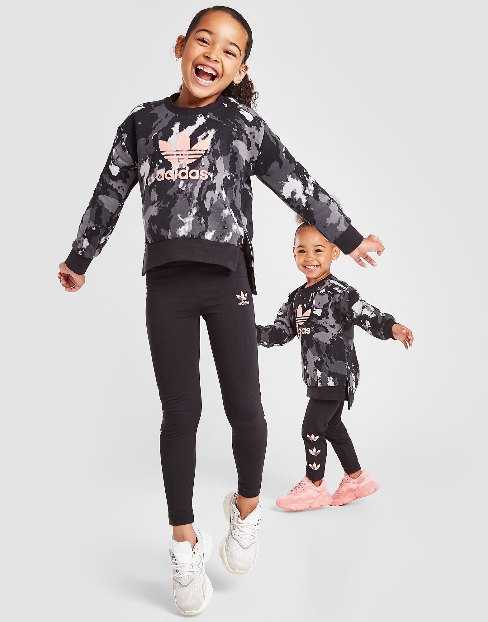 adidas Originals Girls' Tie Dye Crew Sweat/Leggings Set Children - Black - Kids, Black