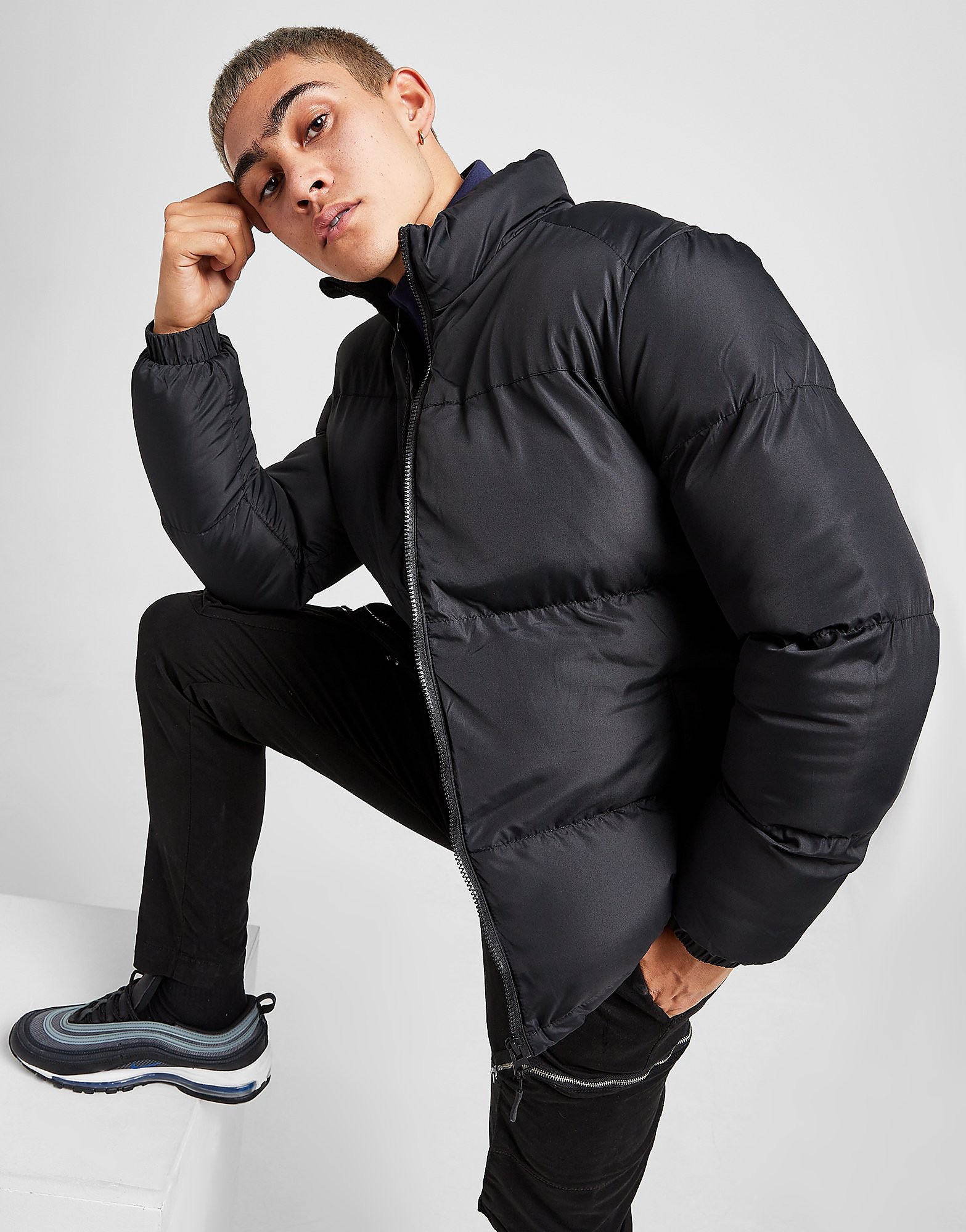 

Brave Soul Davis Funnel Puffer Jacket - Black - Mens, Black