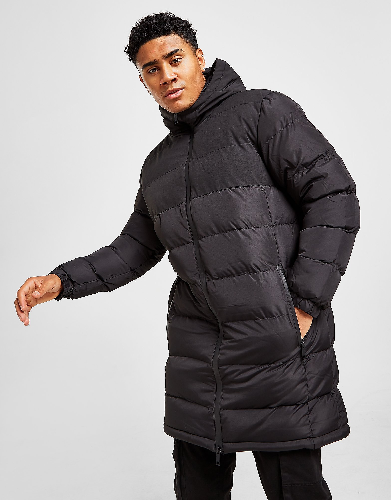 

Brave Soul Cosmic Longline Puffer Jacket - Black - Mens, Black