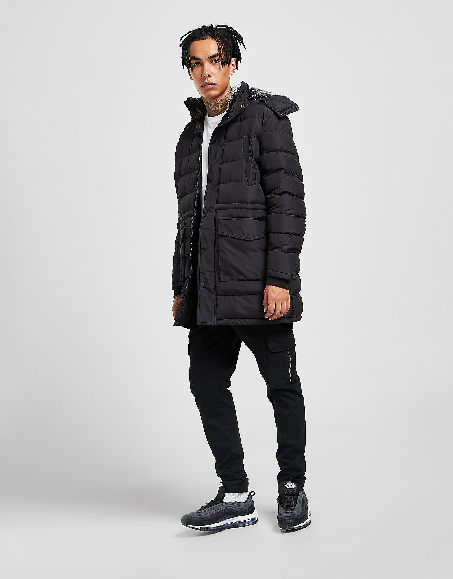 

Brave Soul Bobby Longline Padded Jacket - Black - Mens, Black