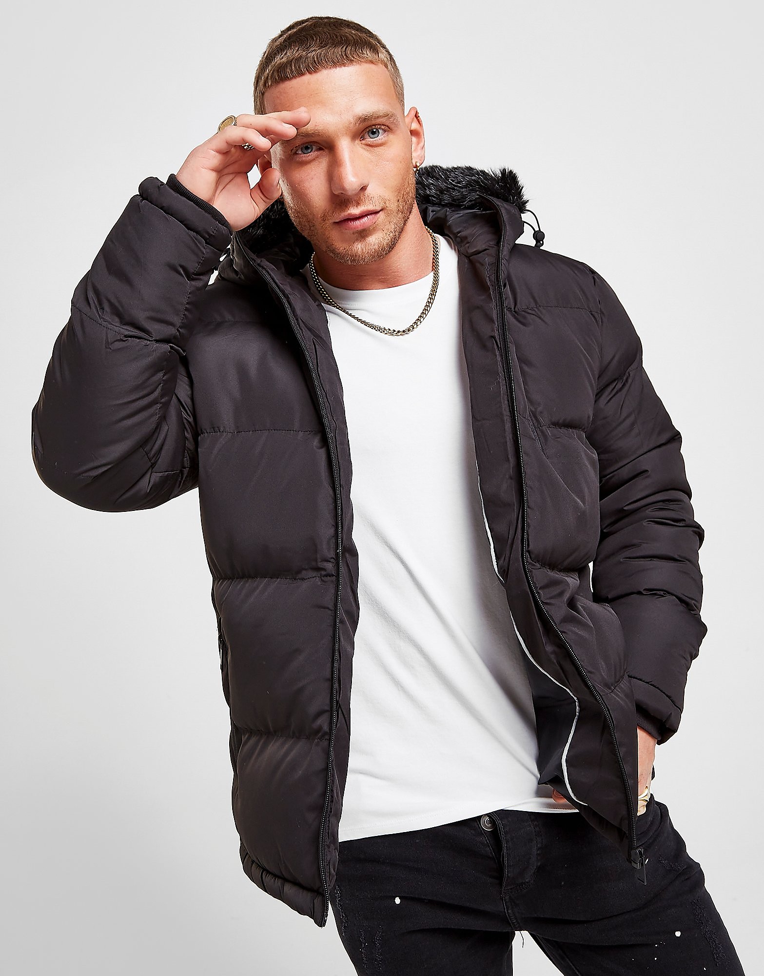 

Brave Soul Trawler Puffa Parka Jacket - Black - Mens, Black