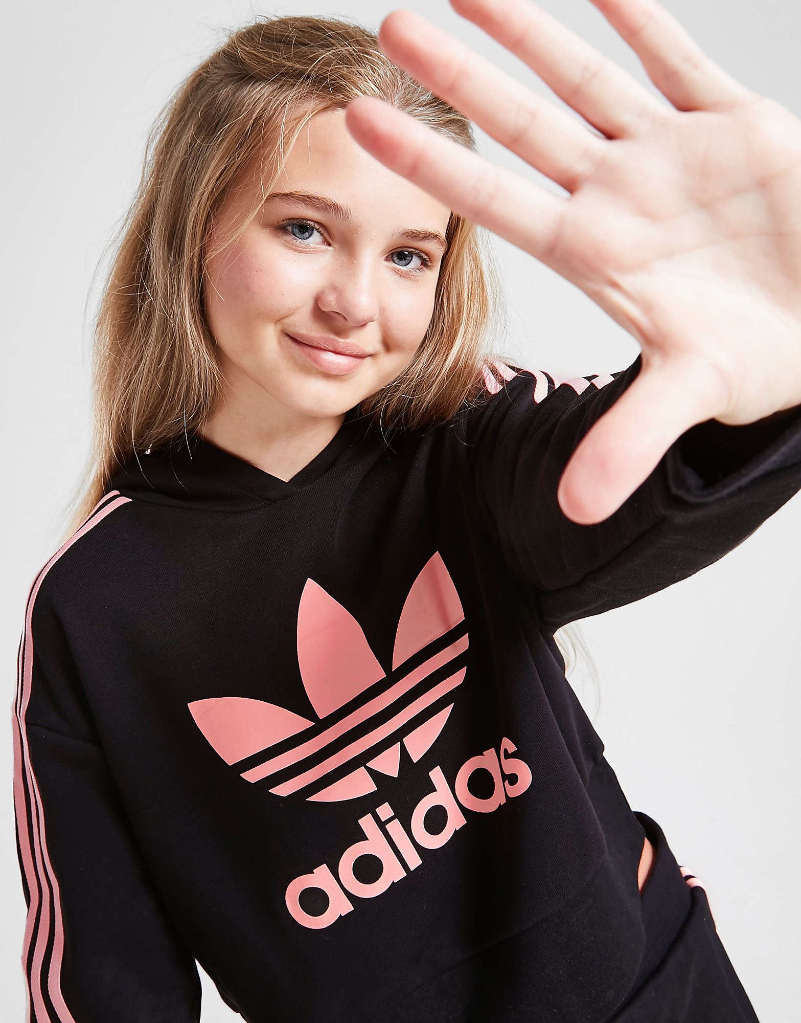 

adidas Originals Girls' Crop Trefoil Hoodie Junior - Only at JD - Black - Kids, Black