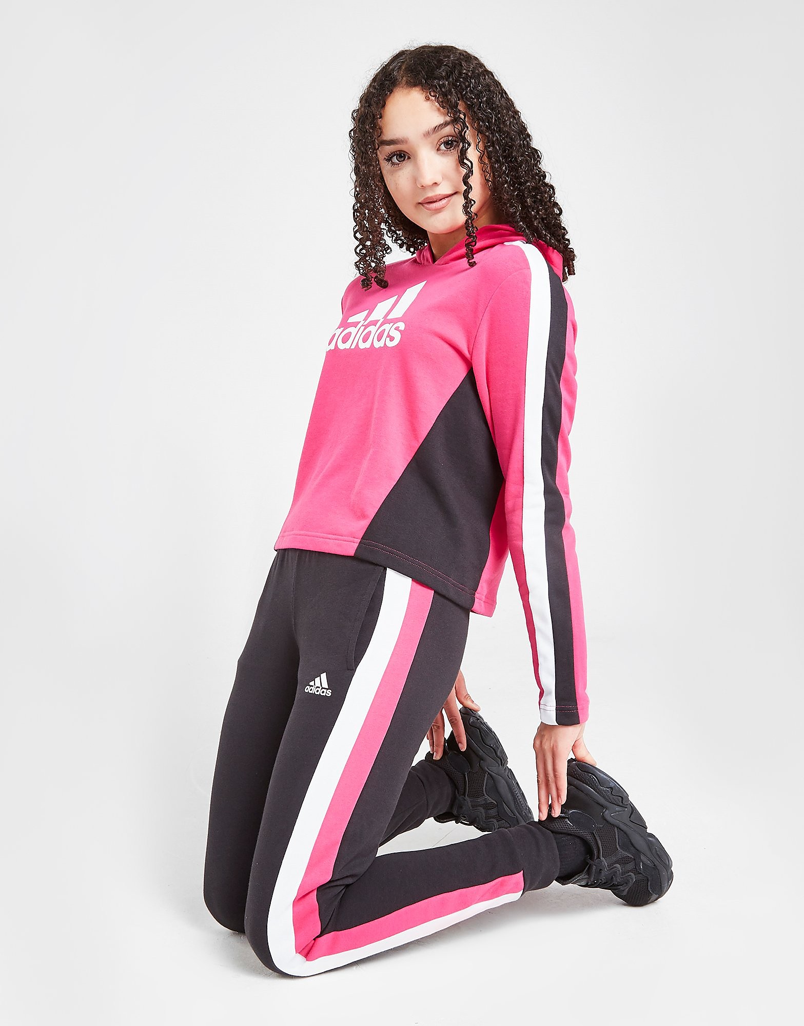 

adidas Girls' Badge of Sport Crop Hooded Tracksuit Junior - Team Real Magenta / White / Black/Black - Kids, Team Real Magenta / White / Black/Black