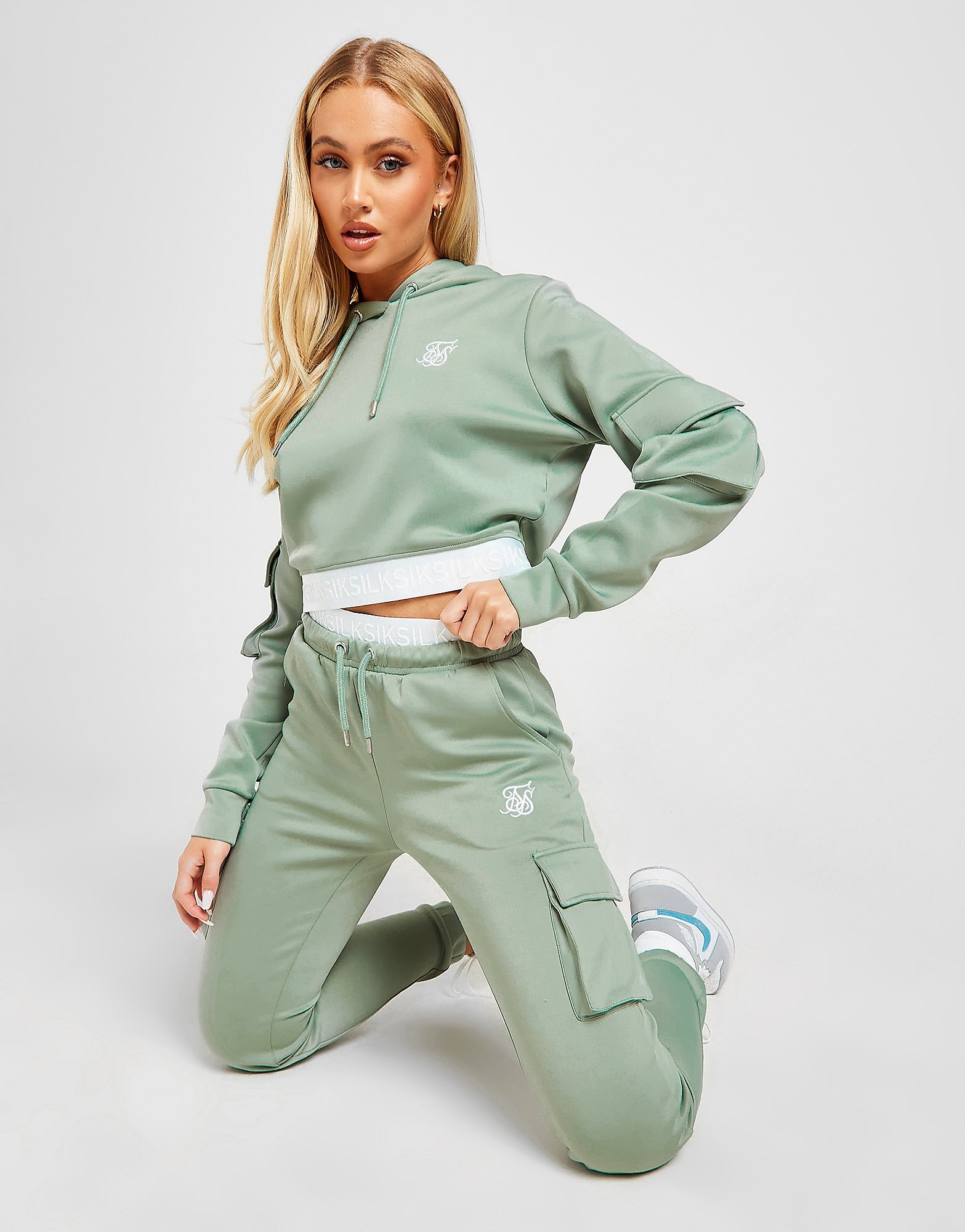 

SikSilk Poly Cargo Track Pants - Green - Womens, Green