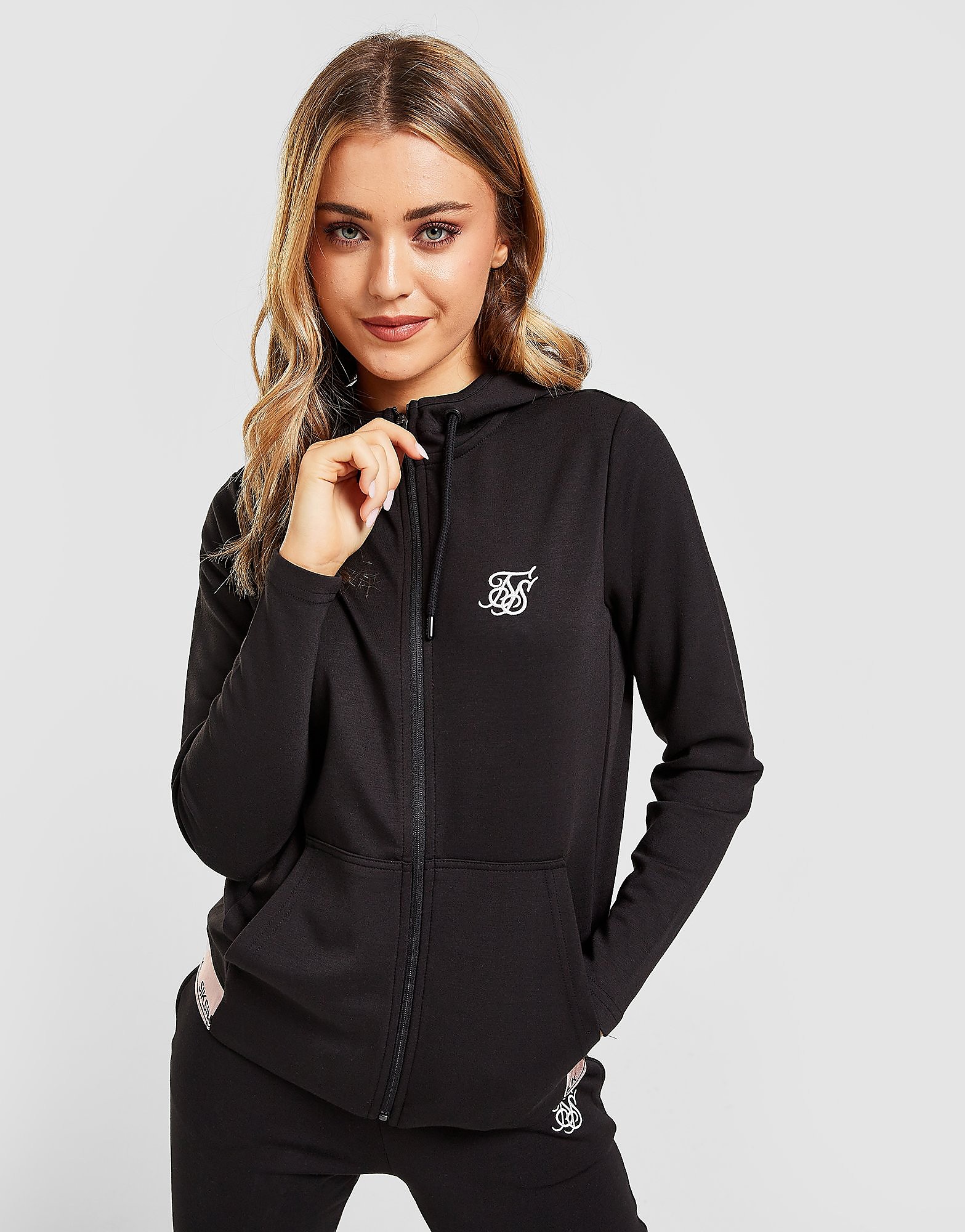 SikSilk Full Zip Tape Hoodie - Black - Womens, Black