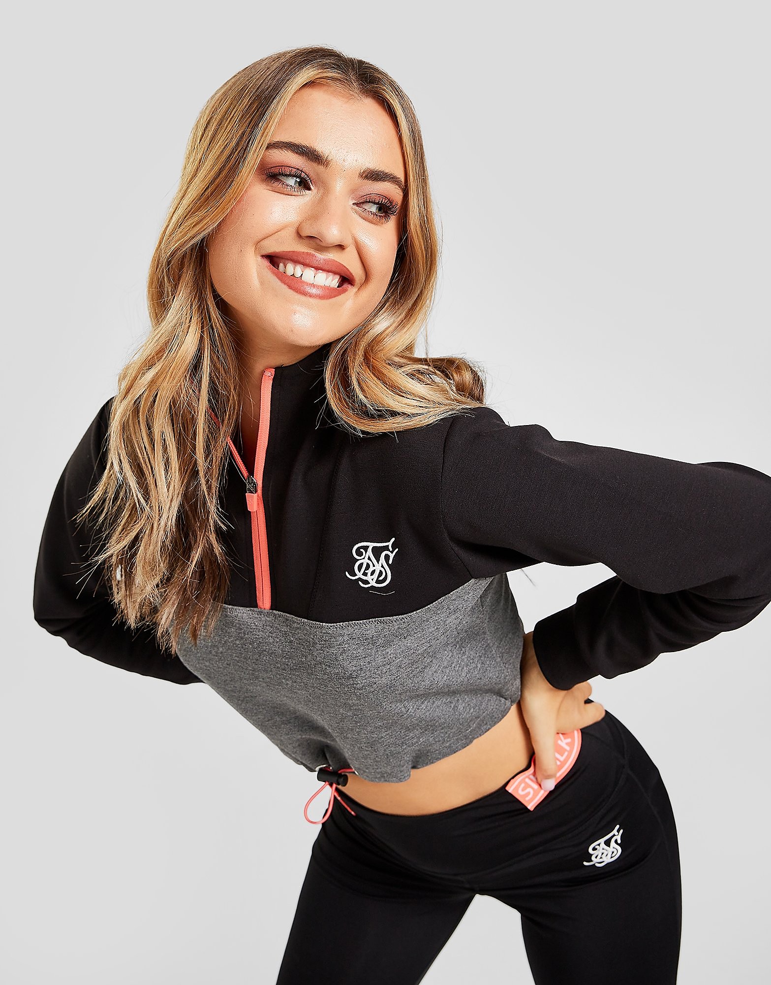 

SikSilk Colour Block 1/4 Zip Crop Top - Black - Womens, Black