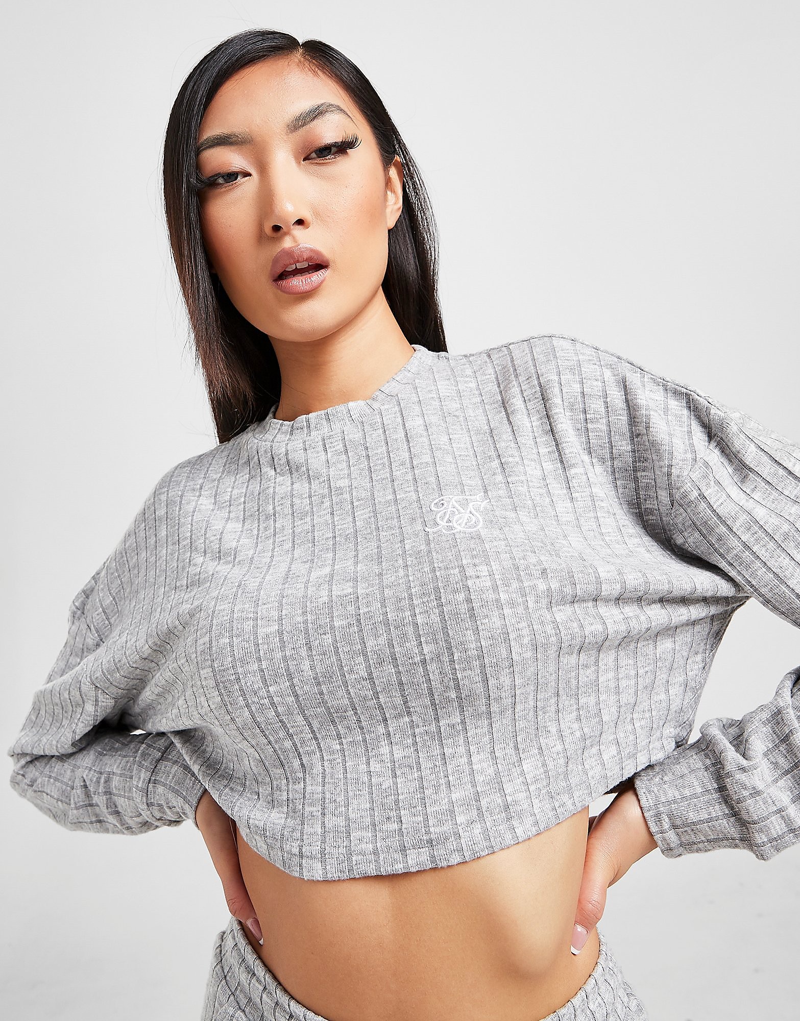 

SikSilk Soft Rib Long Sleeve T-Shirt - Grey - Womens, Grey