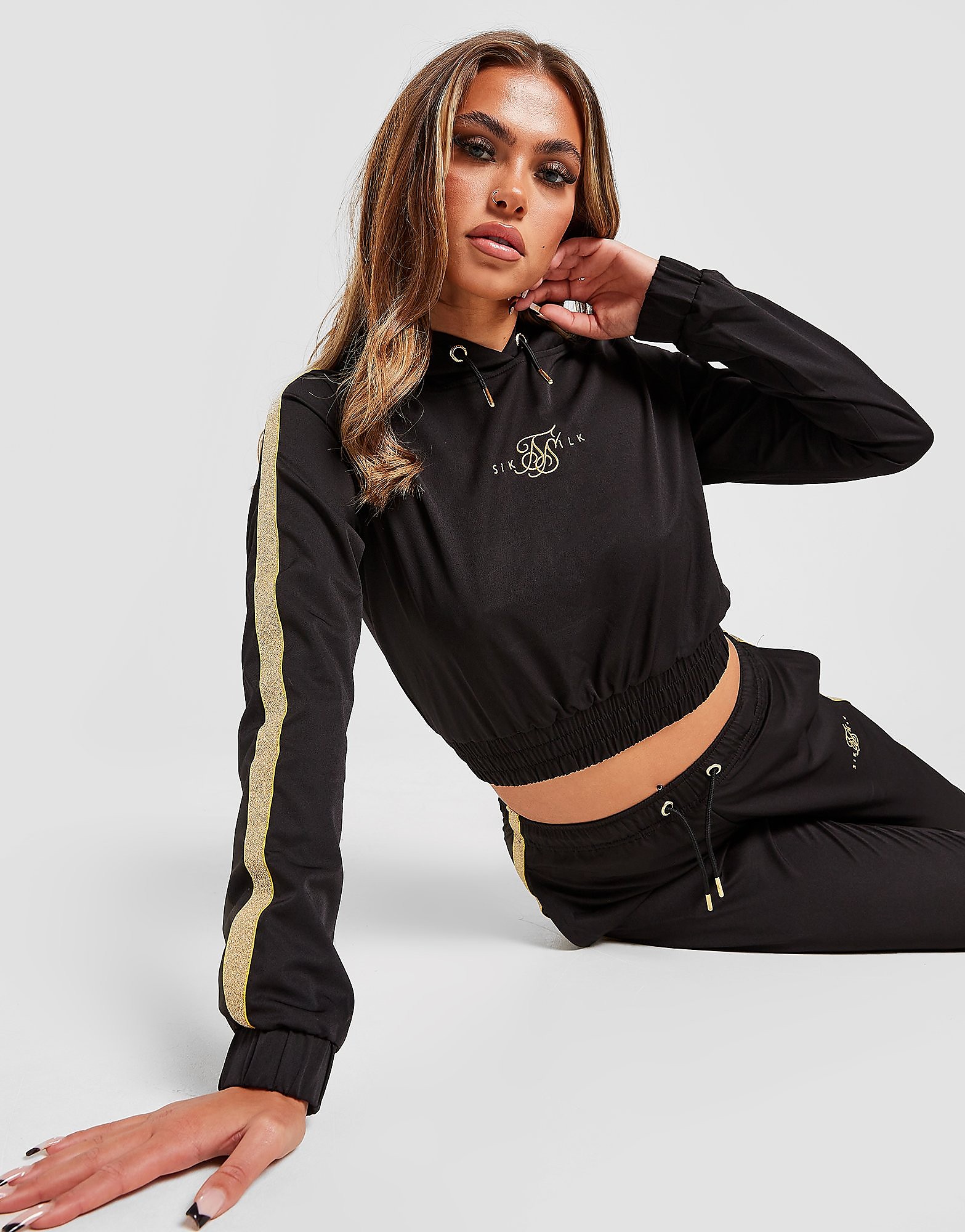 

SikSilk Tape Crop Hoodie - Black - Womens, Black