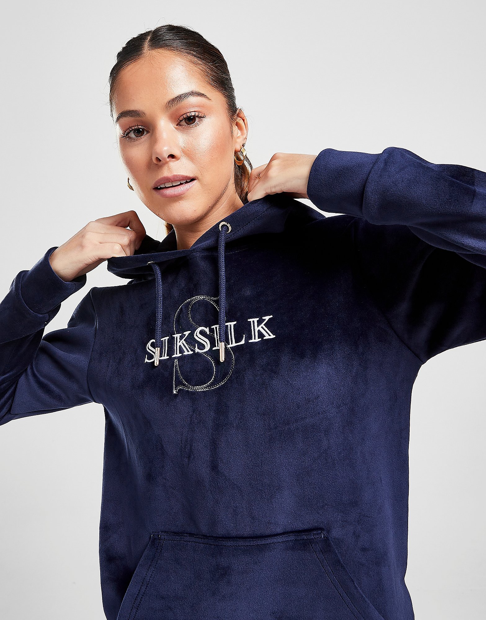 SikSilk Velour Overhead Hoodie - Blue - Womens, Blue