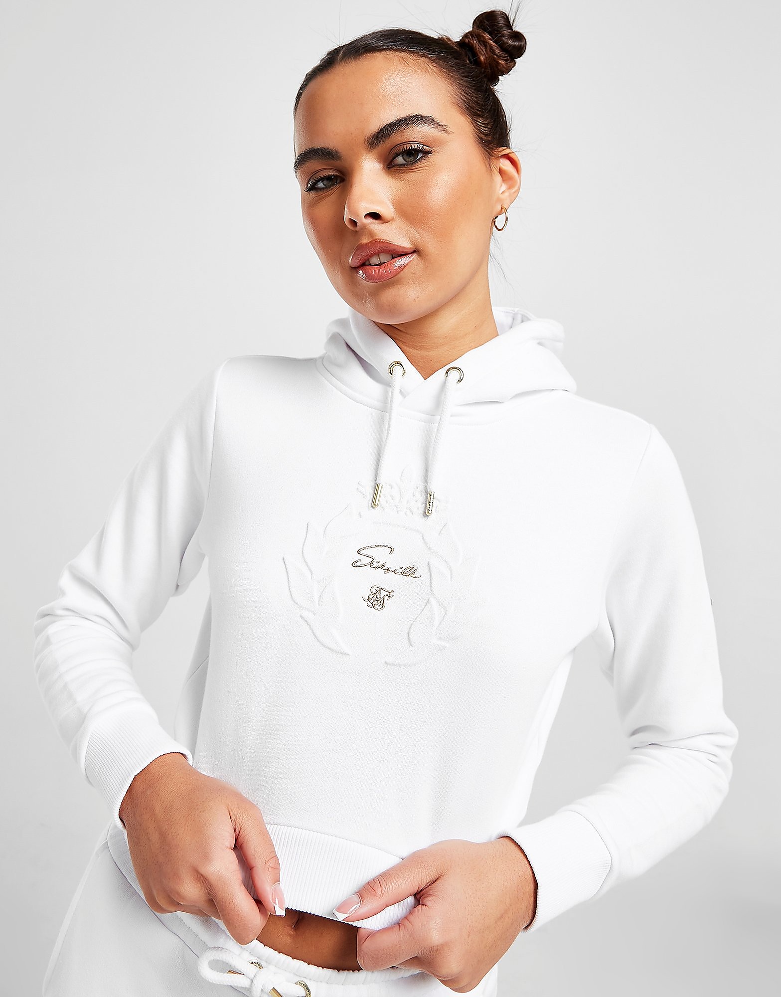 

SikSilk Logo Crop Hoodie - White - Womens, White