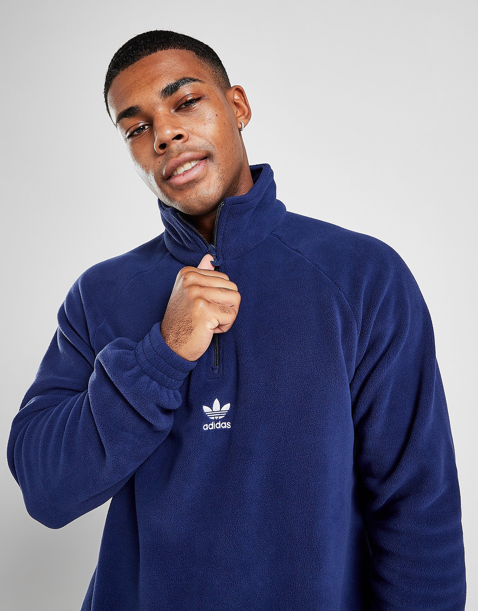 

adidas Originals Teddy Fleece Half Zip Sweatshirt - Night Sky - Mens, Night Sky